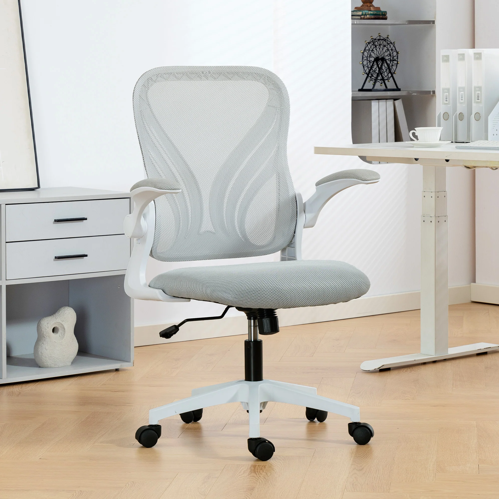 HOMCOM Mesh Office Chair, Computer Chair with Foldable Backrest, Grey - Image 2