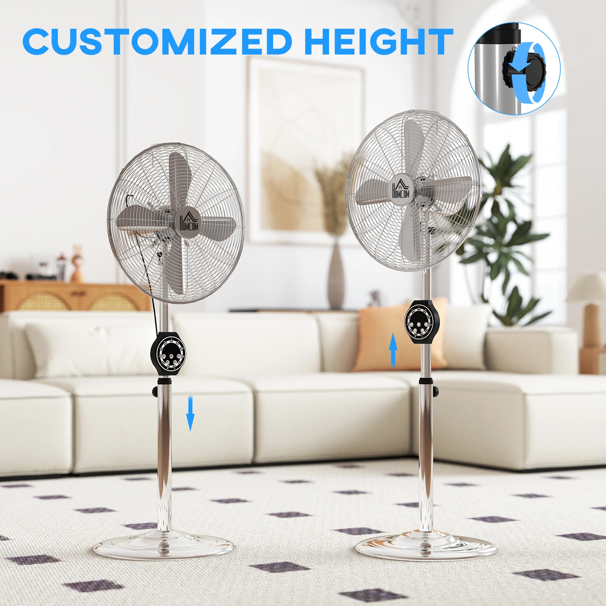 HOMCOM Metal Pedestal Fan With Oscillating, Adjustable Height, Timer - Image 4
