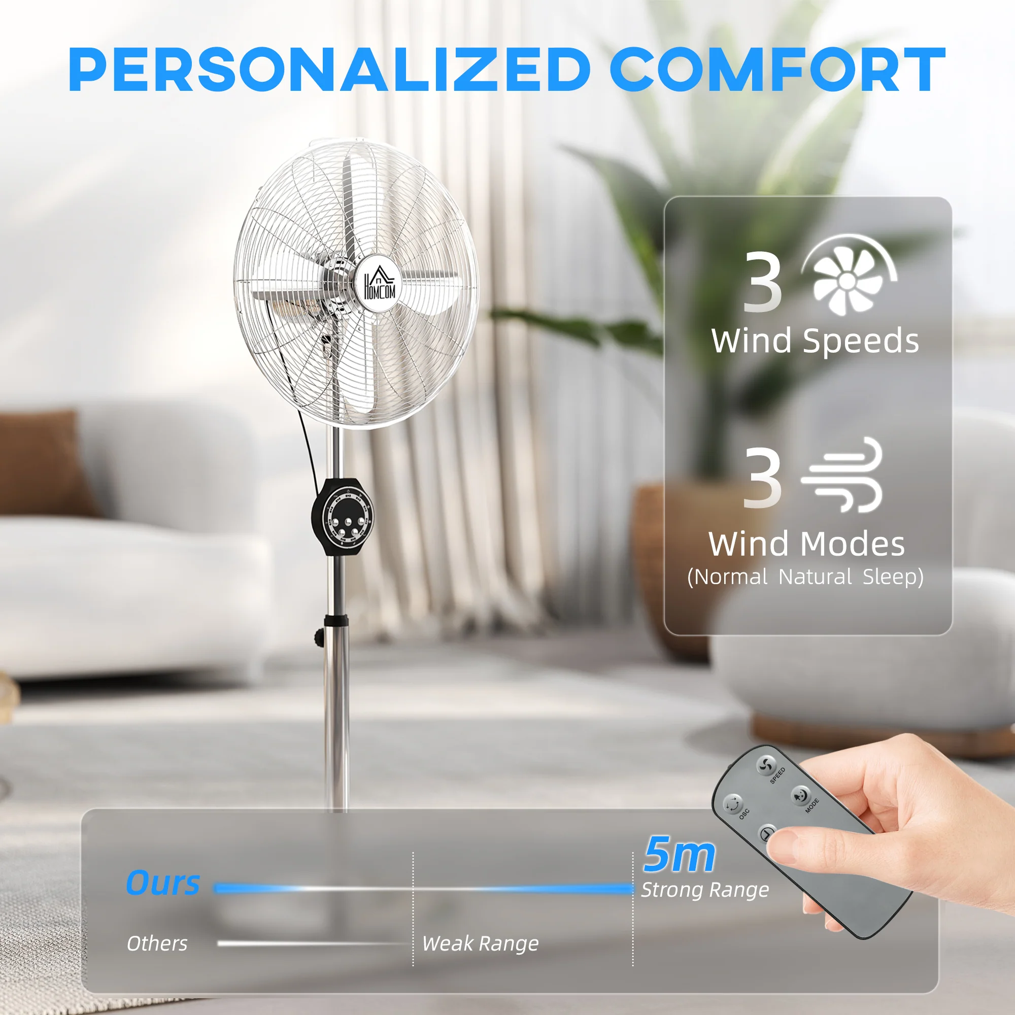 HOMCOM Metal Pedestal Fan With Oscillating, Adjustable Height, Timer - Image 7