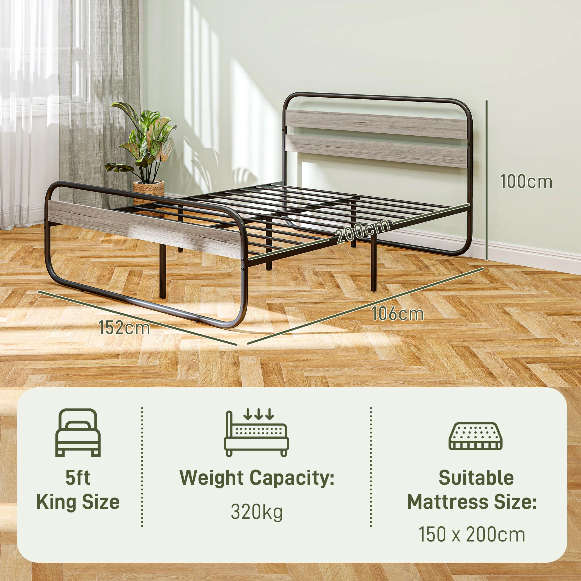 HOMCOM Metal Platform Bed Frame with Under Bed Storage - Image 23
