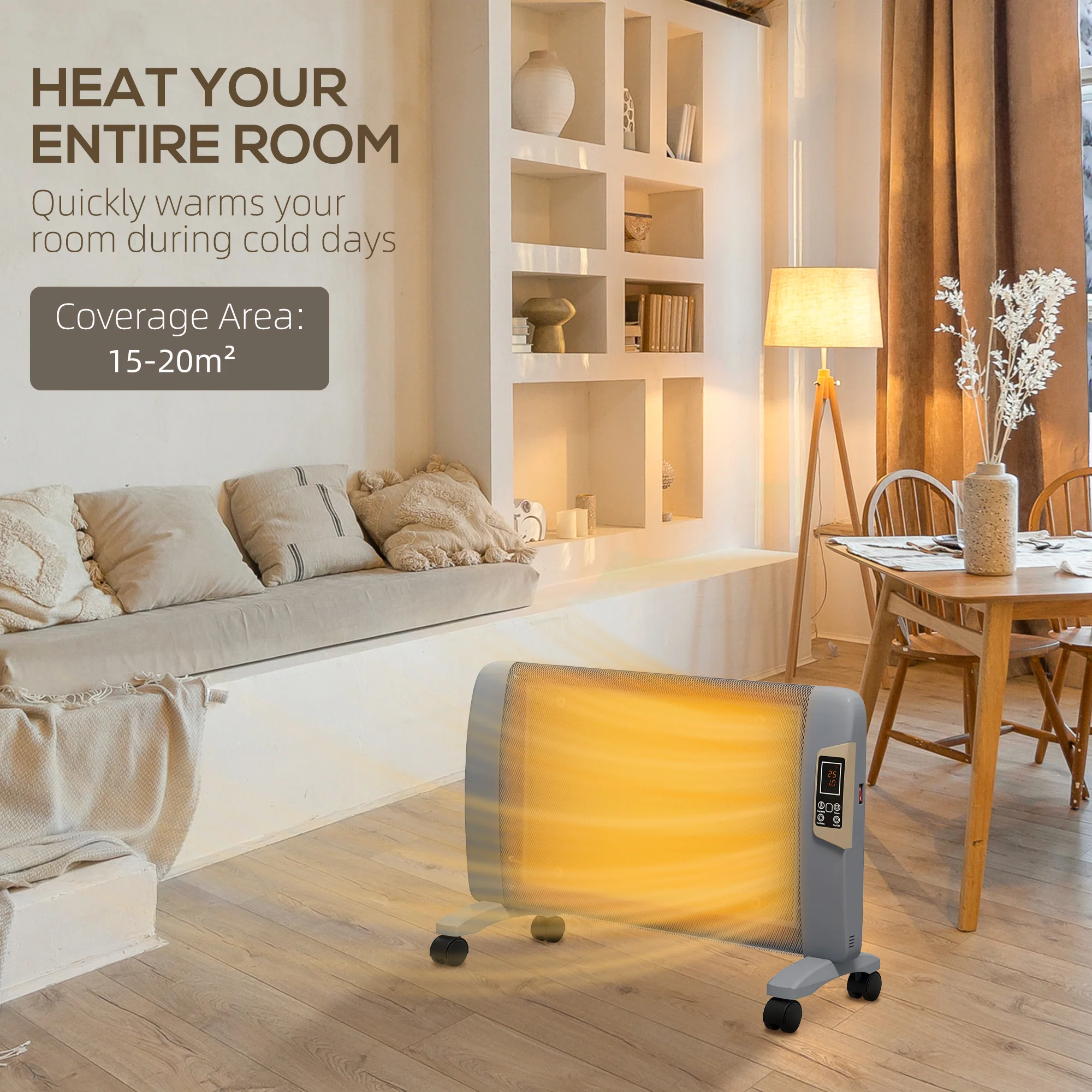 HOMCOM Mica Electric Space Heater, Portable Heater, 2 Heat Settings, White/Grey - Image 16