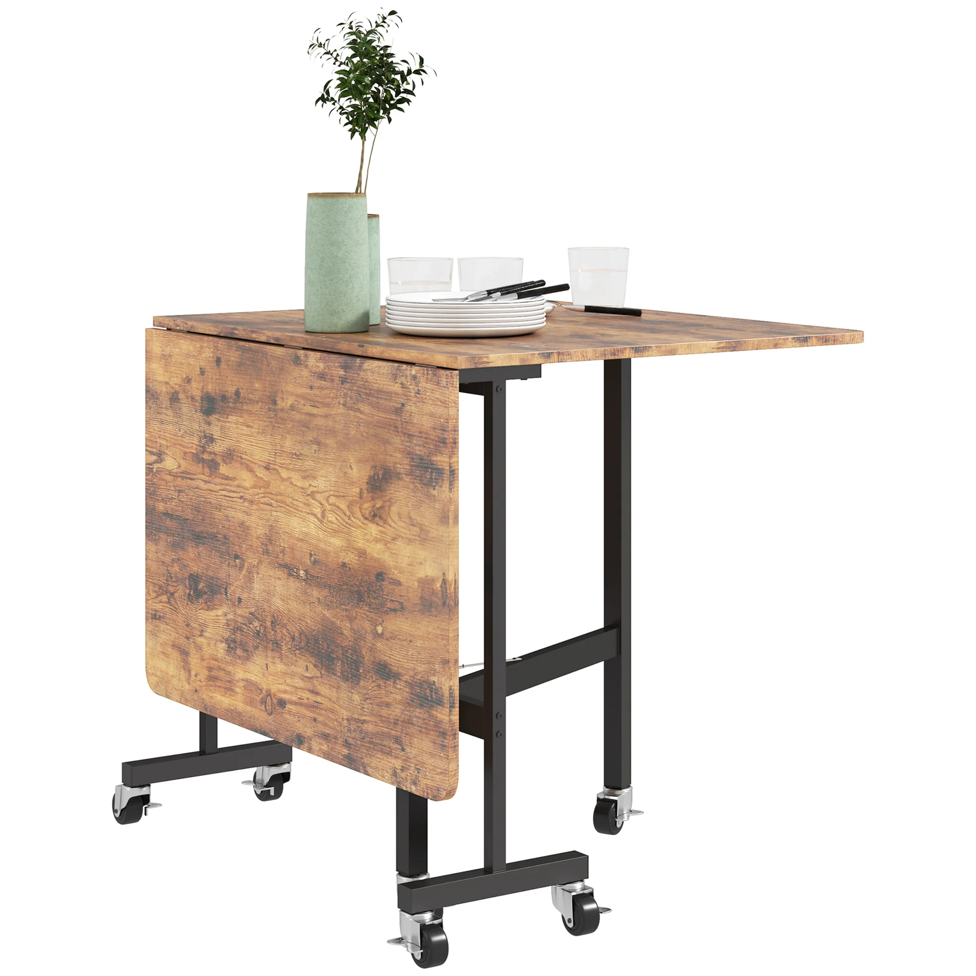 HOMCOM Mobile Drop Leaf Table, Folding Kitchen Table with 6 Wheels - Image 10