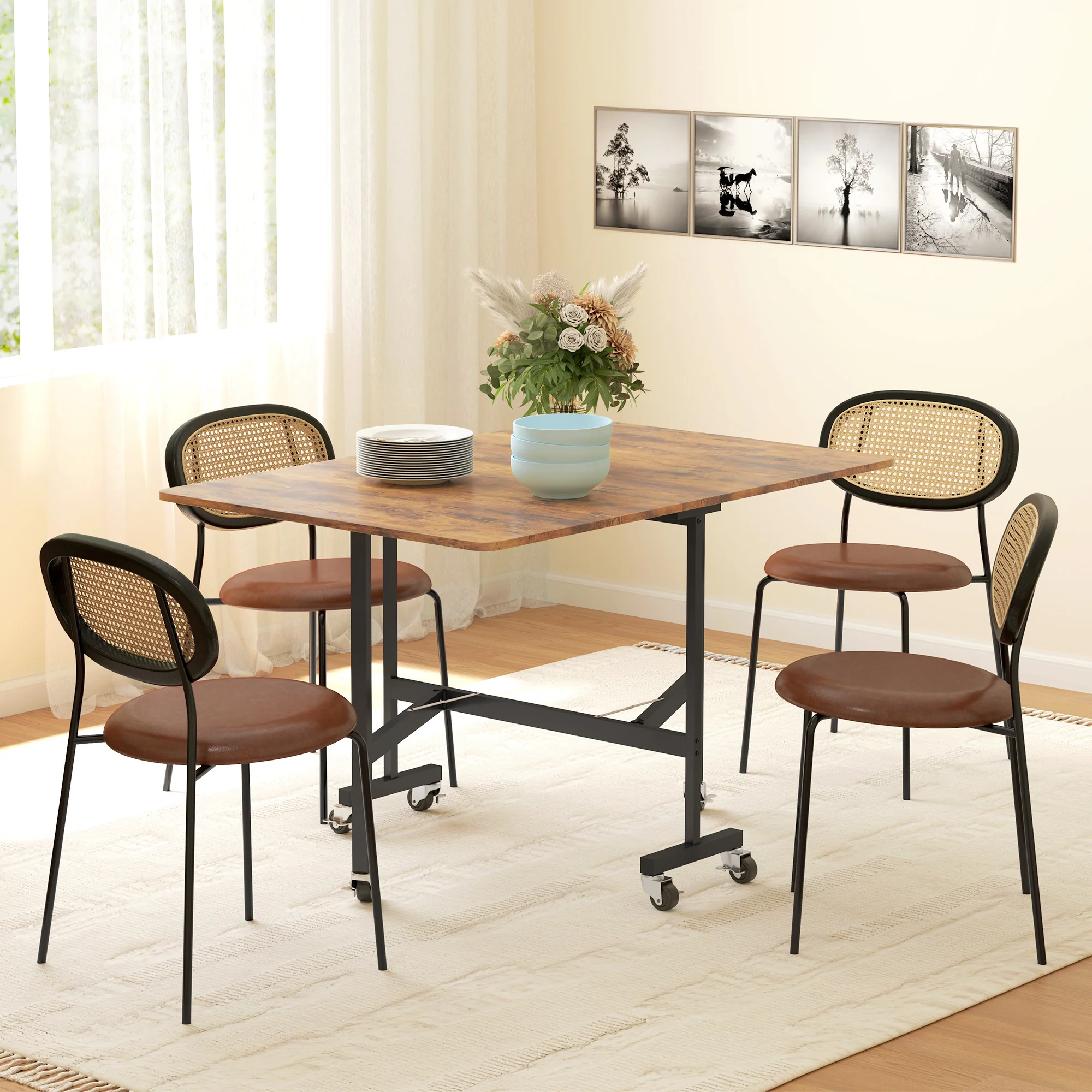 HOMCOM Mobile Drop Leaf Table, Folding Kitchen Table with 6 Wheels - Image 11