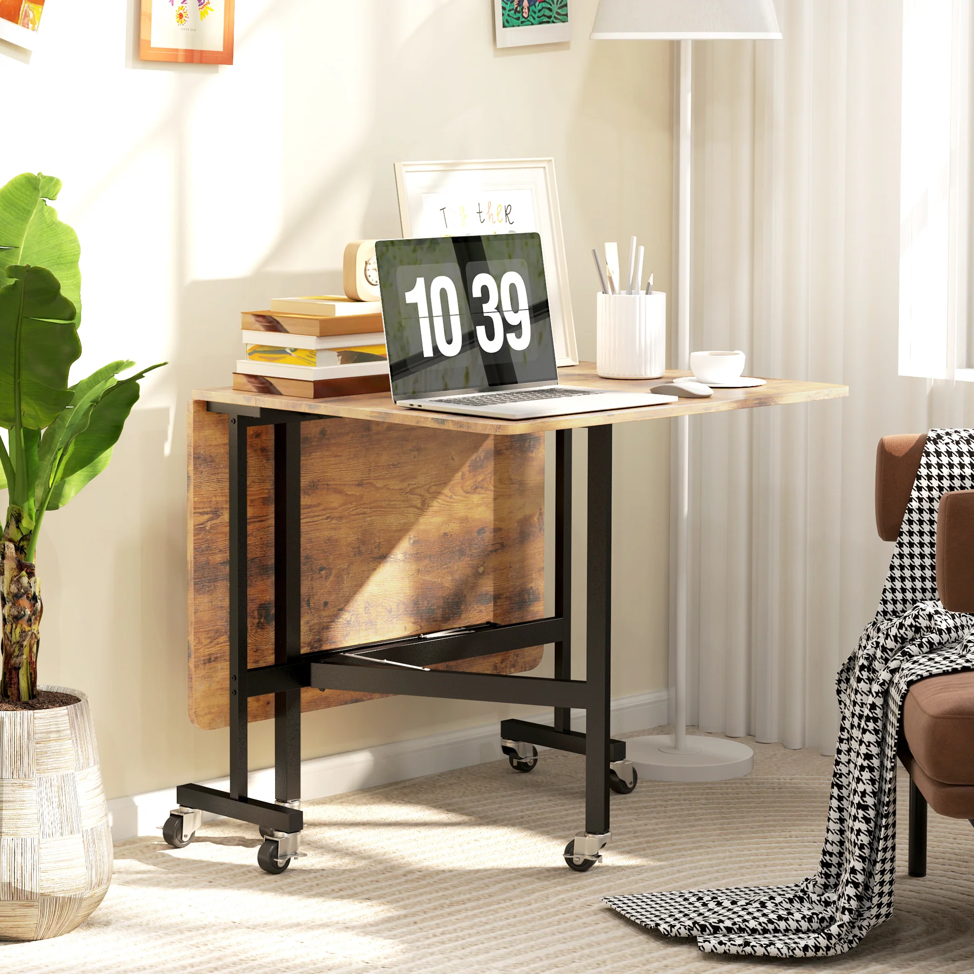 HOMCOM Mobile Drop Leaf Table, Folding Kitchen Table with 6 Wheels - Image 16