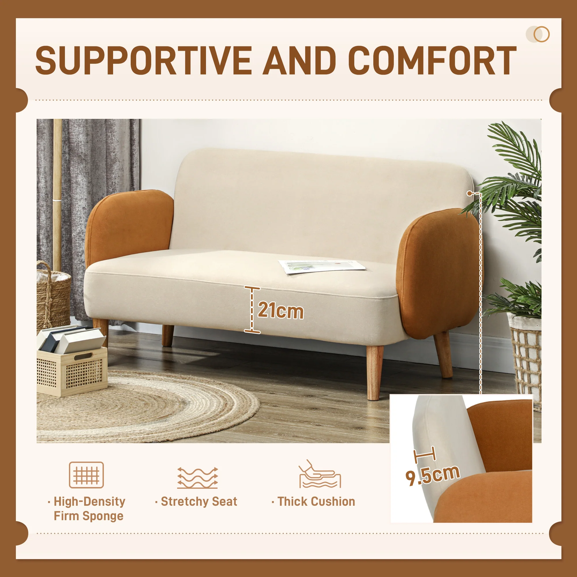 HOMCOM Modern 2 Seater Sofa W/ Rubber Wood Legs 130 X 74 X 76cm - Image 4