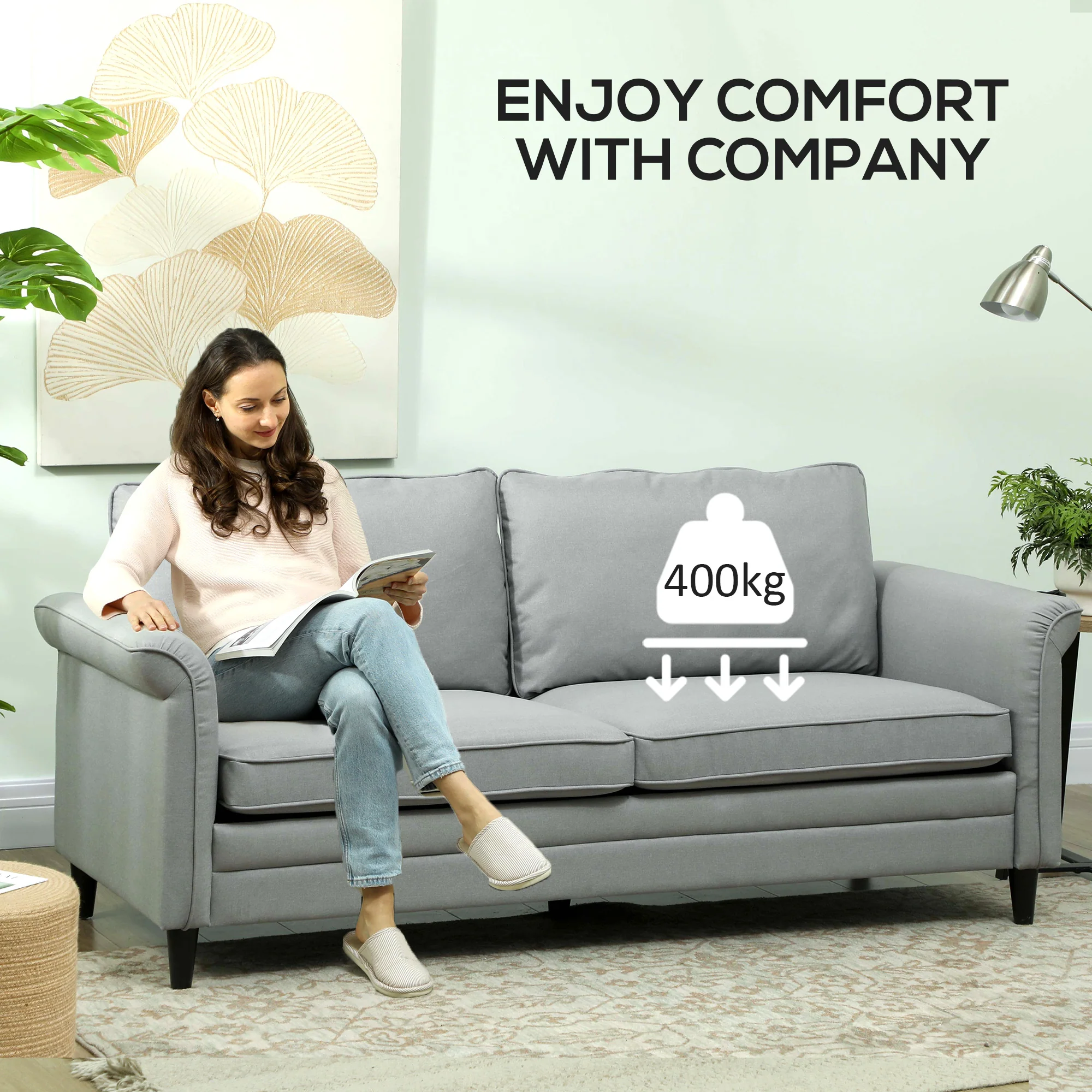 HOMCOM Modern 3 Seater Sofa for Living Room, Fabric Couch Settee - Image 16