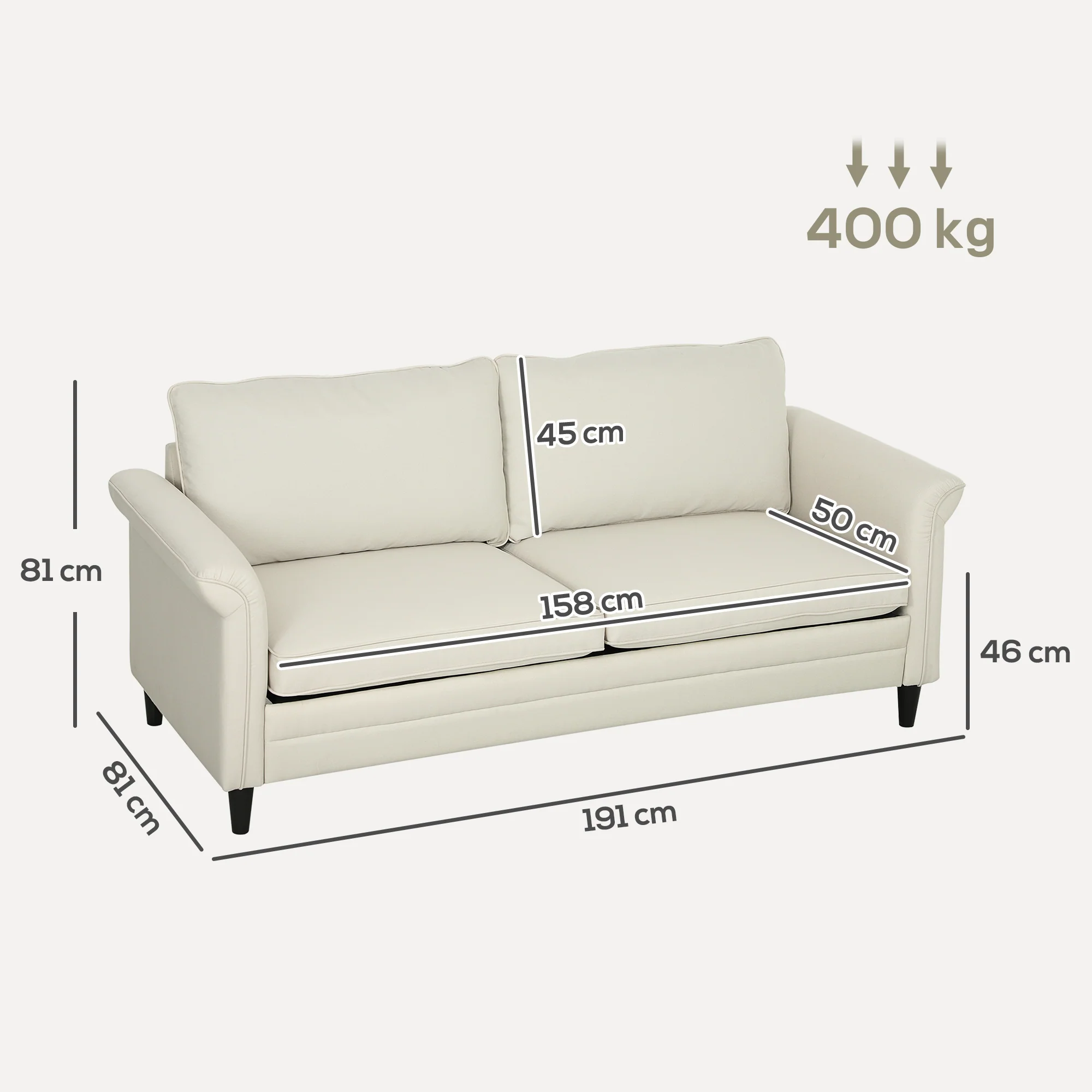 HOMCOM Modern 3 Seater Sofa for Living Room, Fabric Couch Settee - Image 5