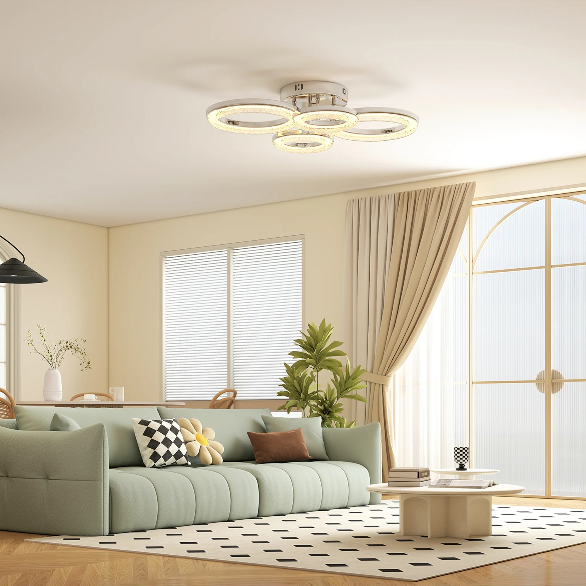 HOMCOM Modern 4-Ring Flush Mount Ceiling Light, LED Ceiling Light, Silver - Image 2