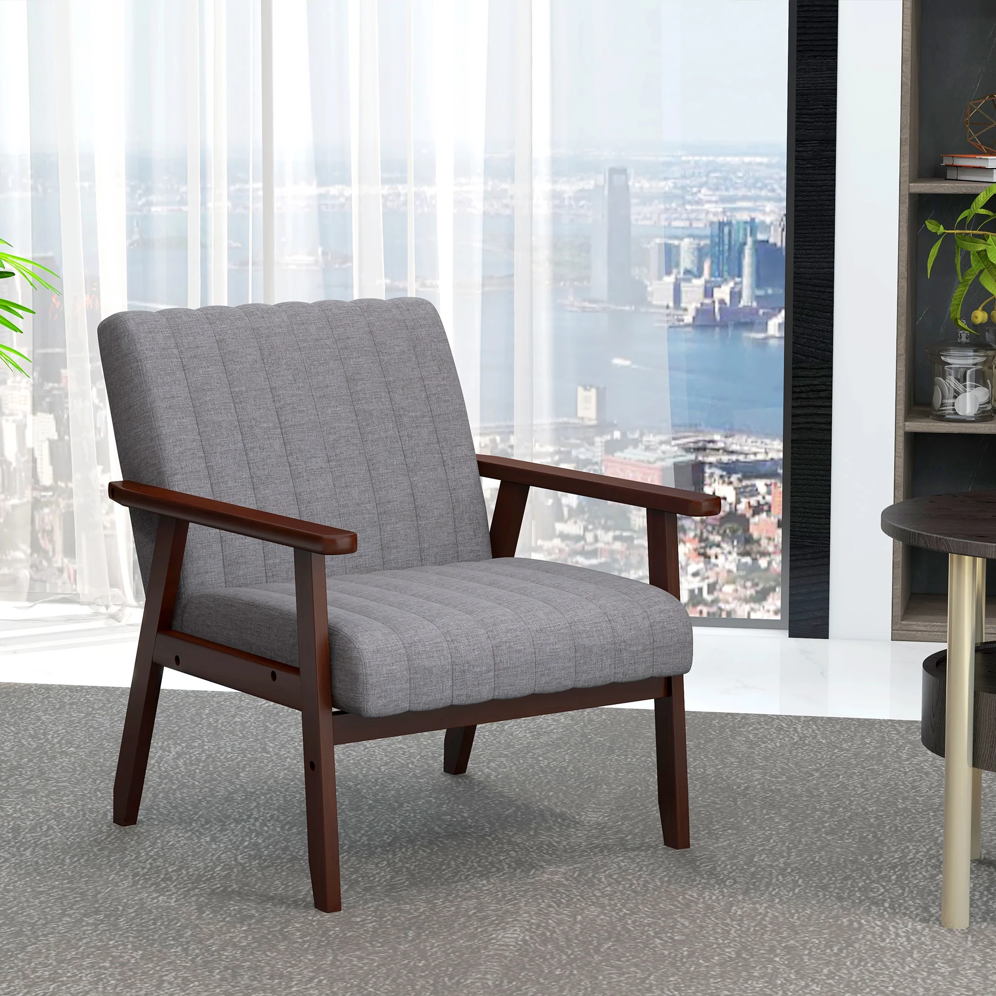 HOMCOM Modern Accent Chair Upholstered Armchair For Bedroom Living Room Grey - Image 7
