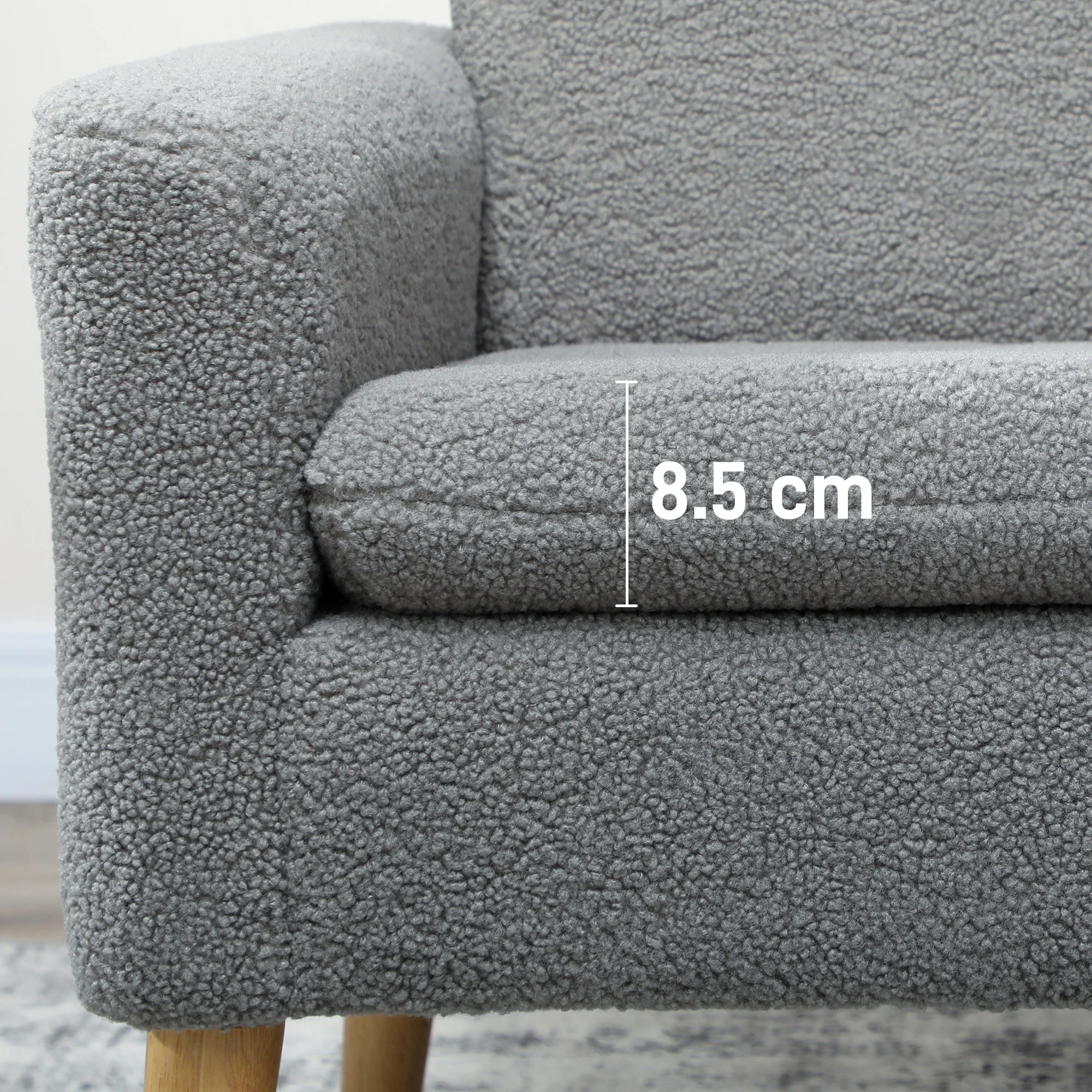 HOMCOM Modern Accent Chair With Wood Legs, Wide Seat, Teddy Armchair, Grey - Image 7