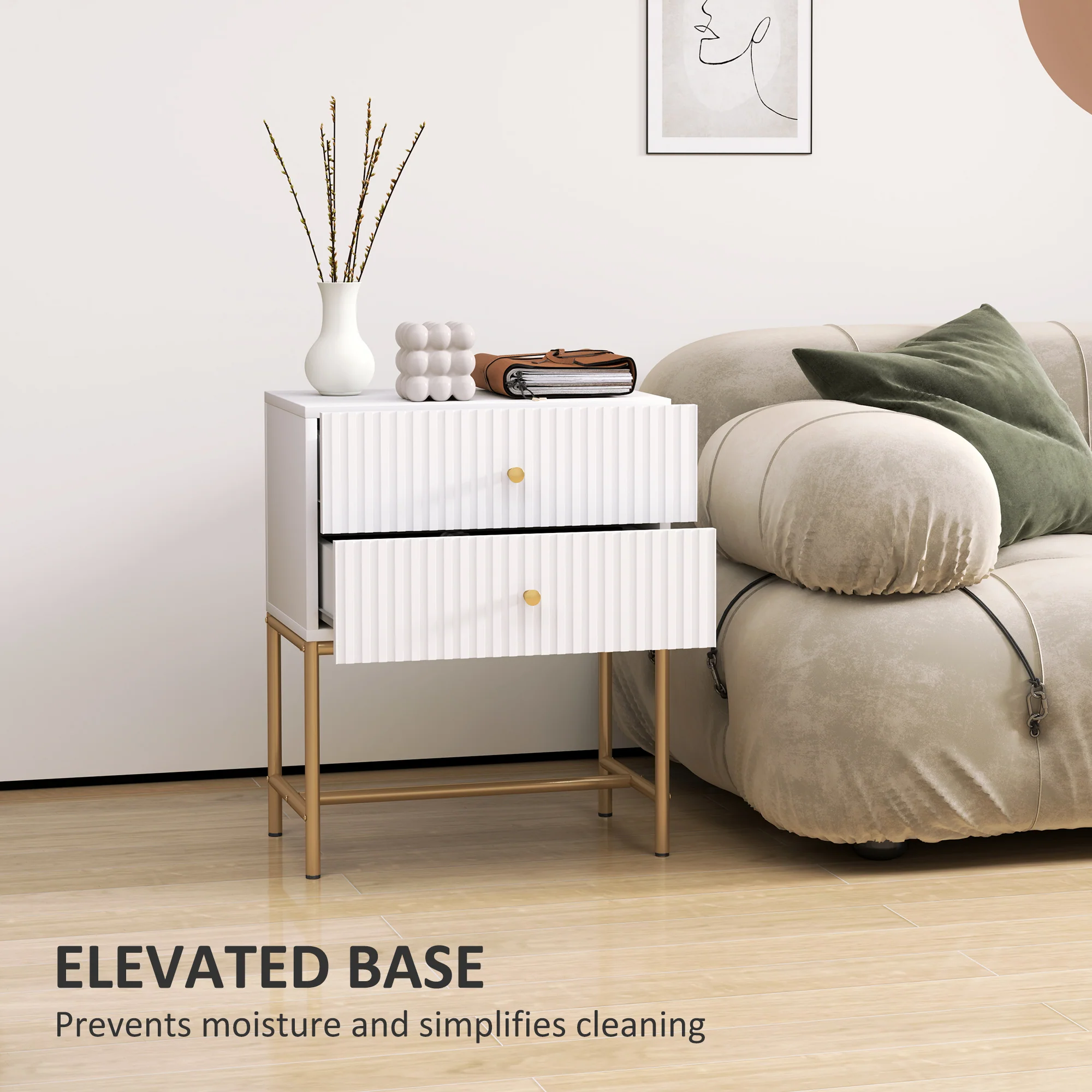HOMCOM Modern Bedside Table with 2 Drawers for Bedroom, White - Image 17
