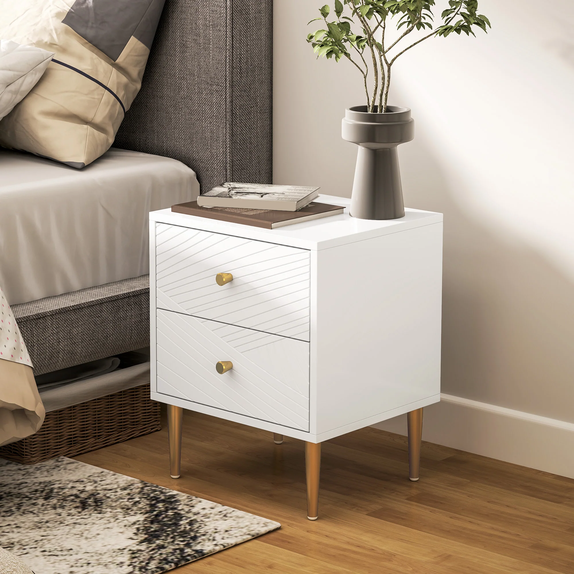 HOMCOM Modern Bedside Table with Drawer, Side Table with Metal Legs, White - Image 8