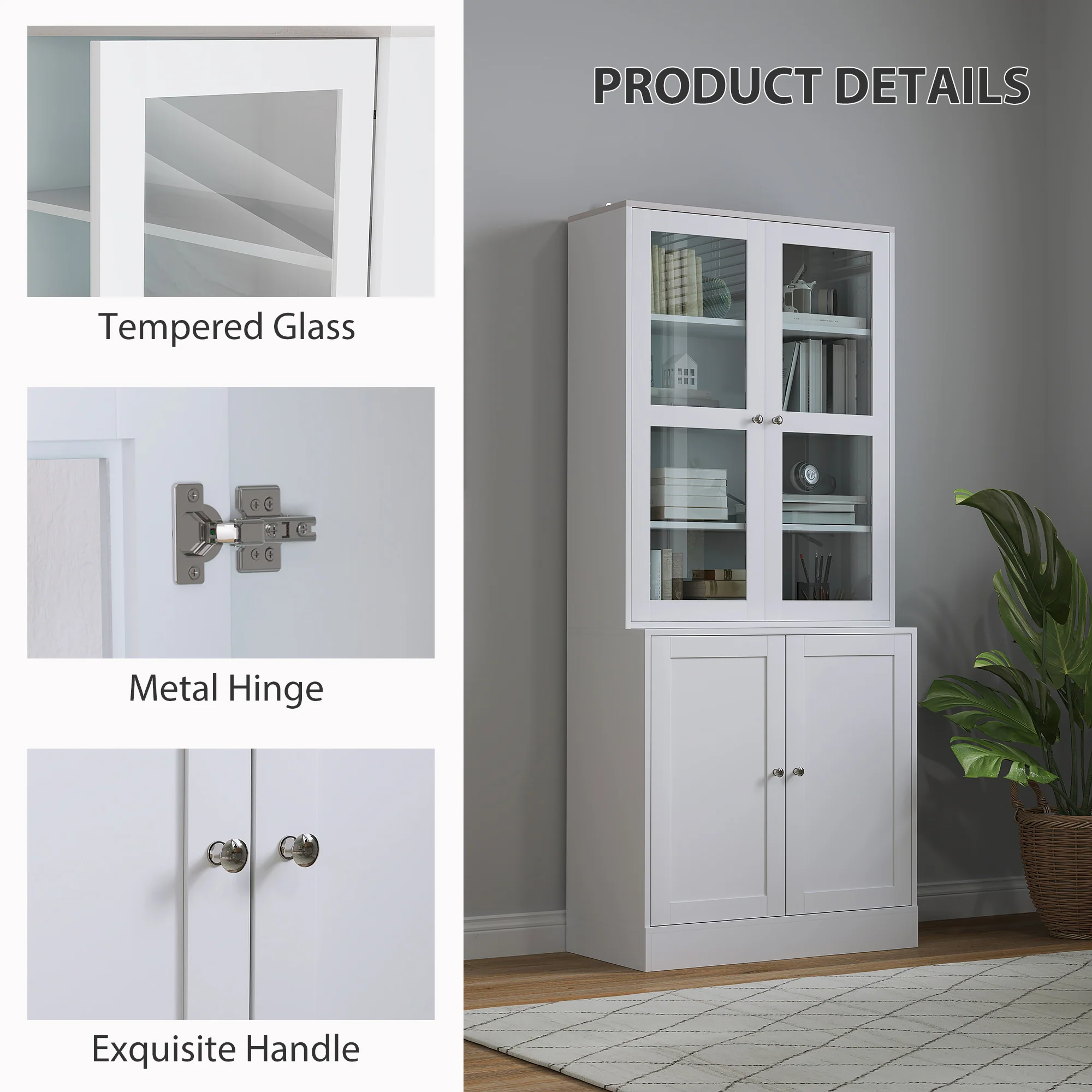 HOMCOM Modern Bookcase Display Storage Cabinet w/ Doors Adjustable Shelves - Image 15