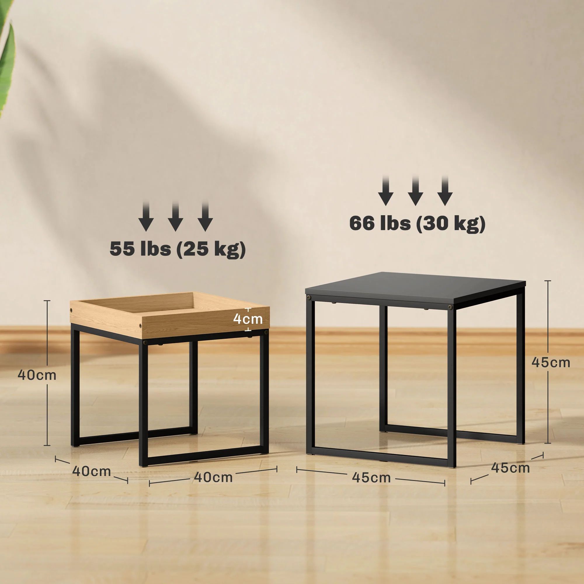 HOMCOM Modern Coffee Table Set Square Nest of Tables for Small Space - Image 5