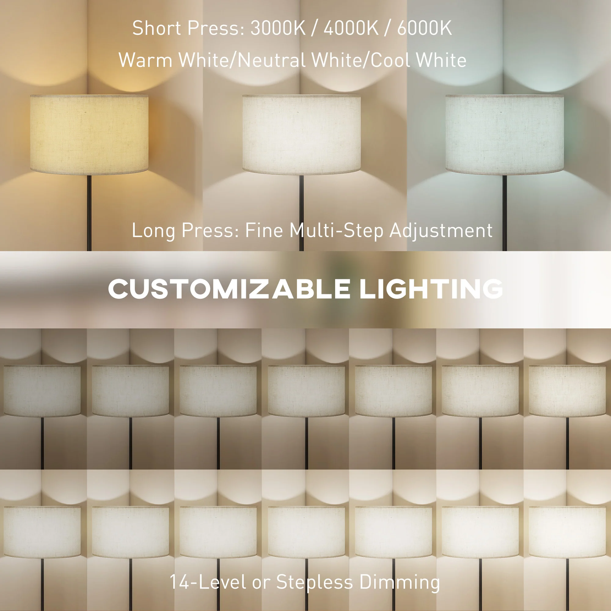 HOMCOM Modern Dimmable Standing Lamp With Adjustable Colour Temperatures - Image 3