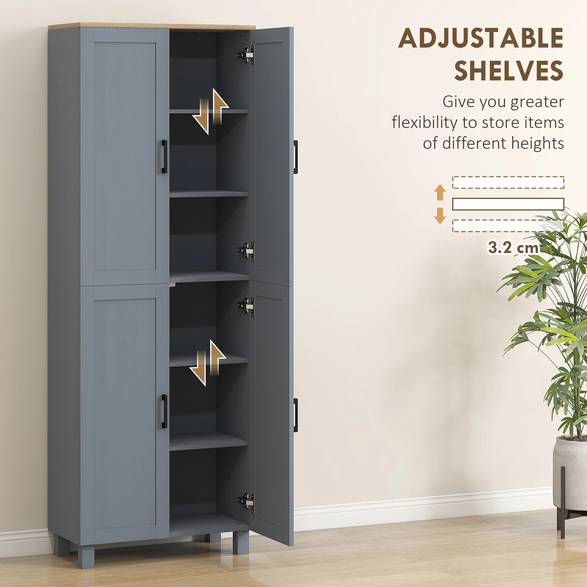 HOMCOM Modern Kitchen Cupboard Storage Cabinet with 4 Shelves - Image 13