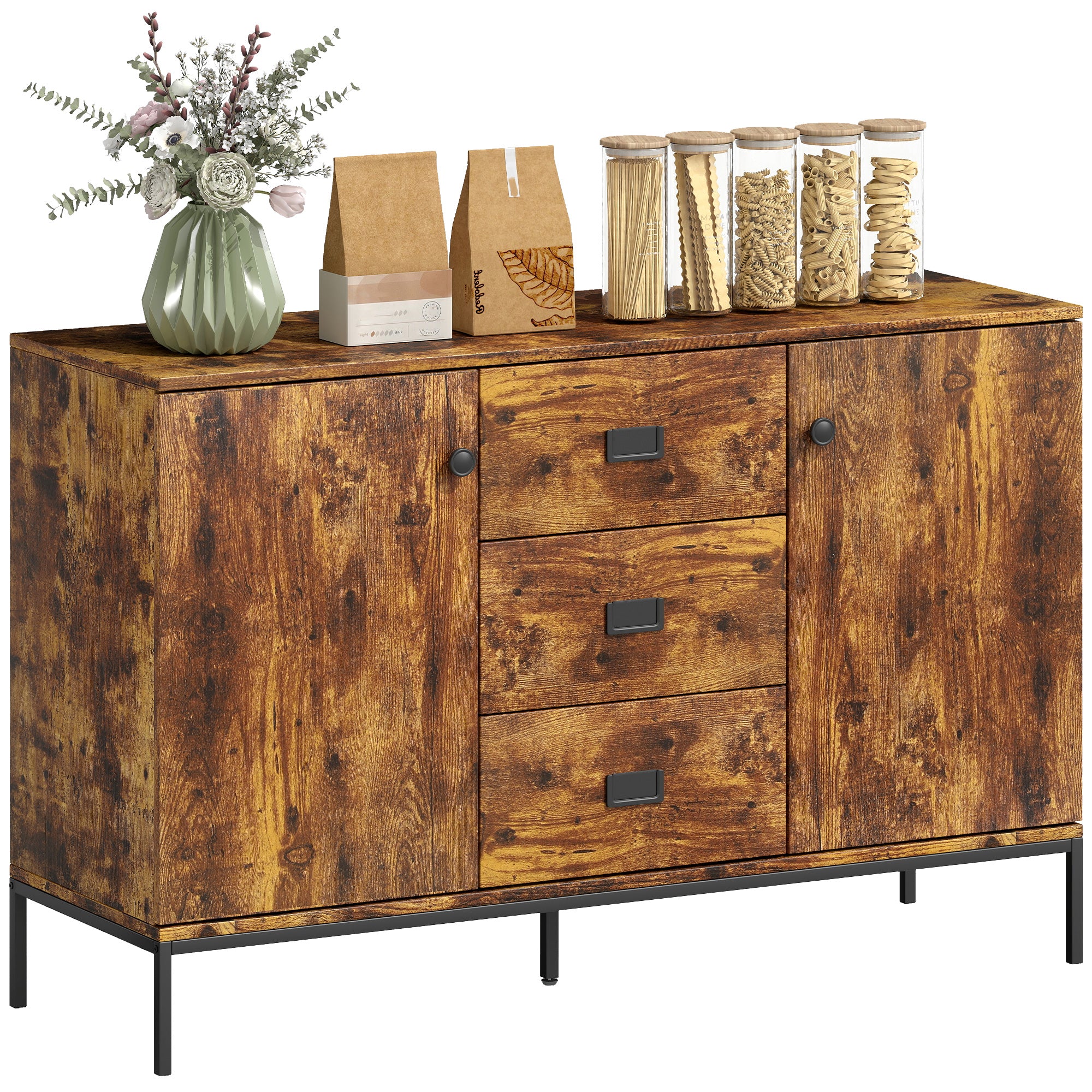 HOMCOM Modern Sideboard, Storage Cabinet, Accent Cupboard Rustic Brown