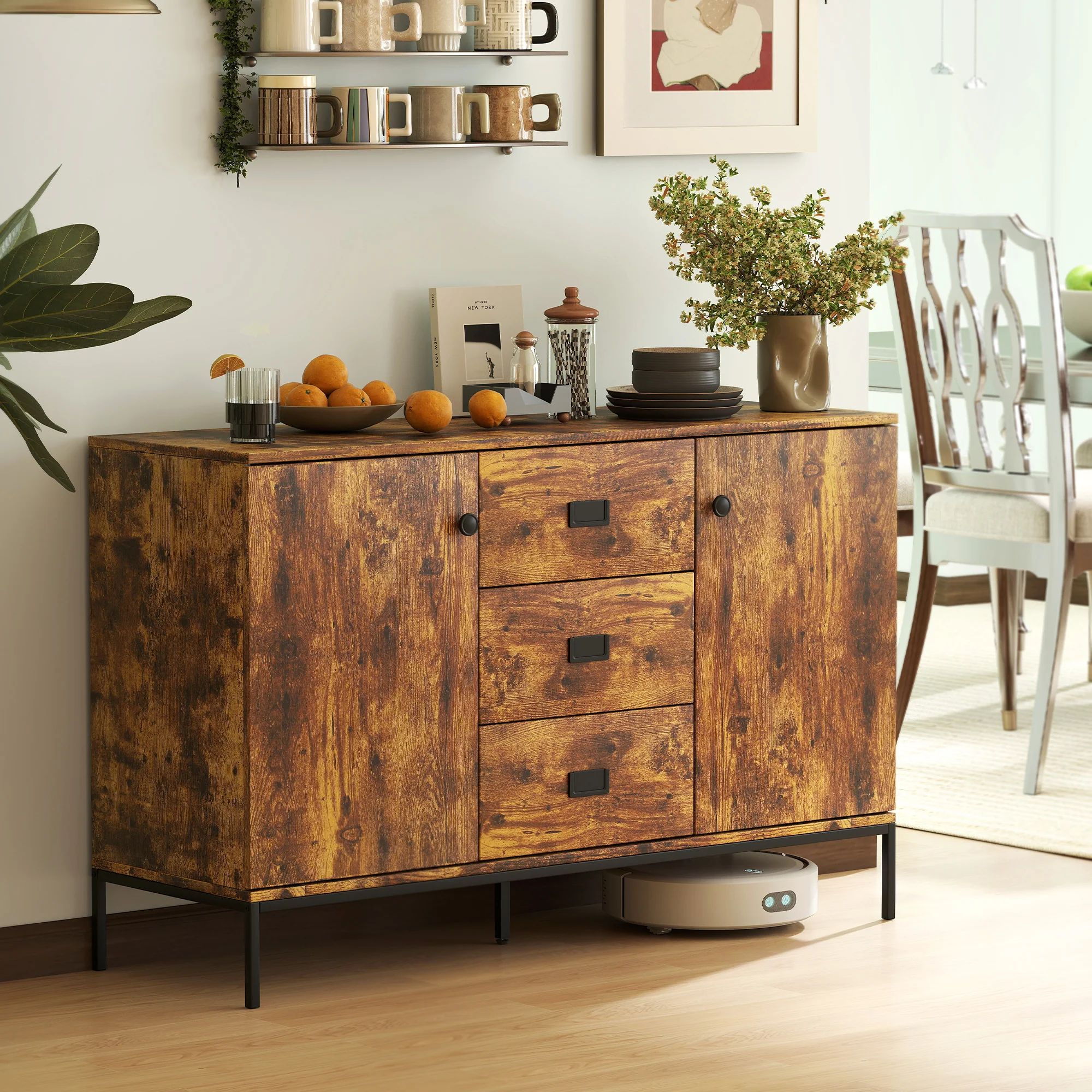HOMCOM Modern Sideboard, Storage Cabinet, Accent Cupboard Rustic Brown - Image 2