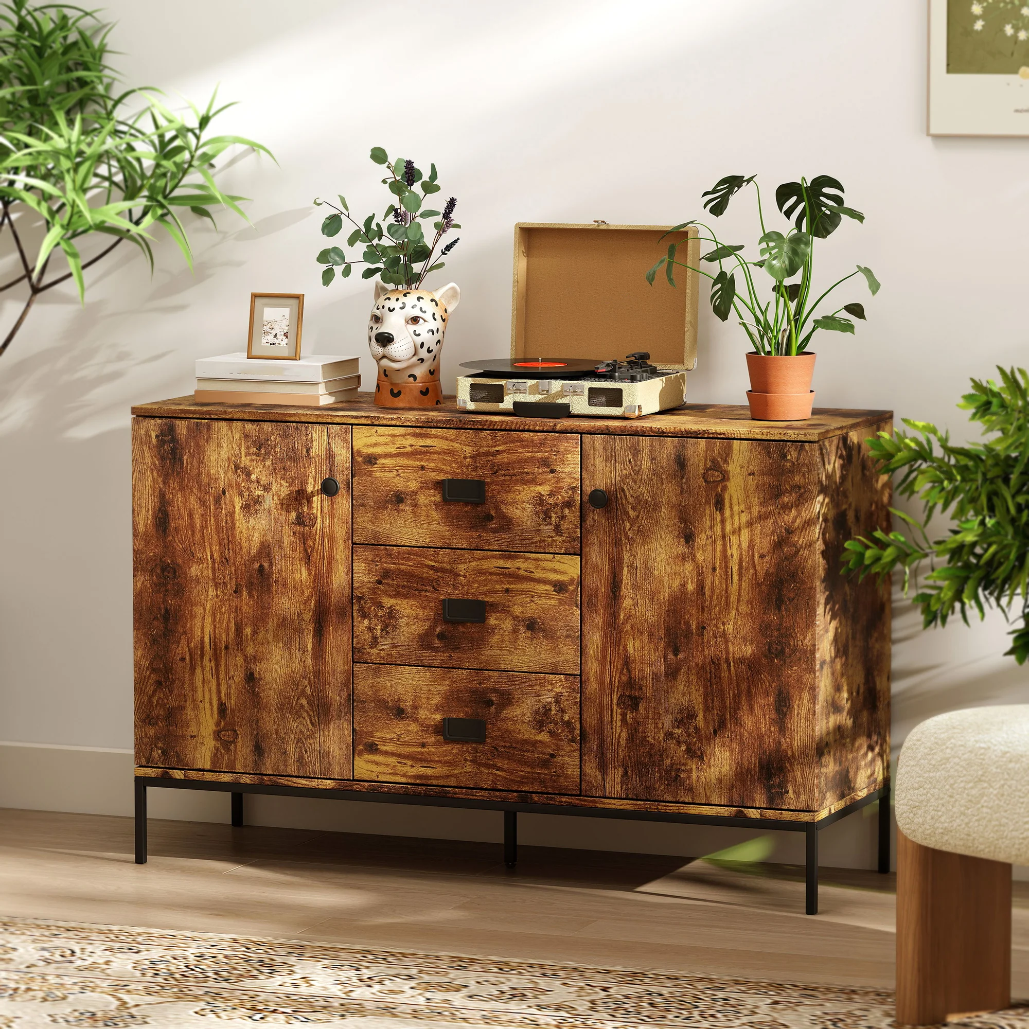 HOMCOM Modern Sideboard, Storage Cabinet, Accent Cupboard Rustic Brown - Image 8