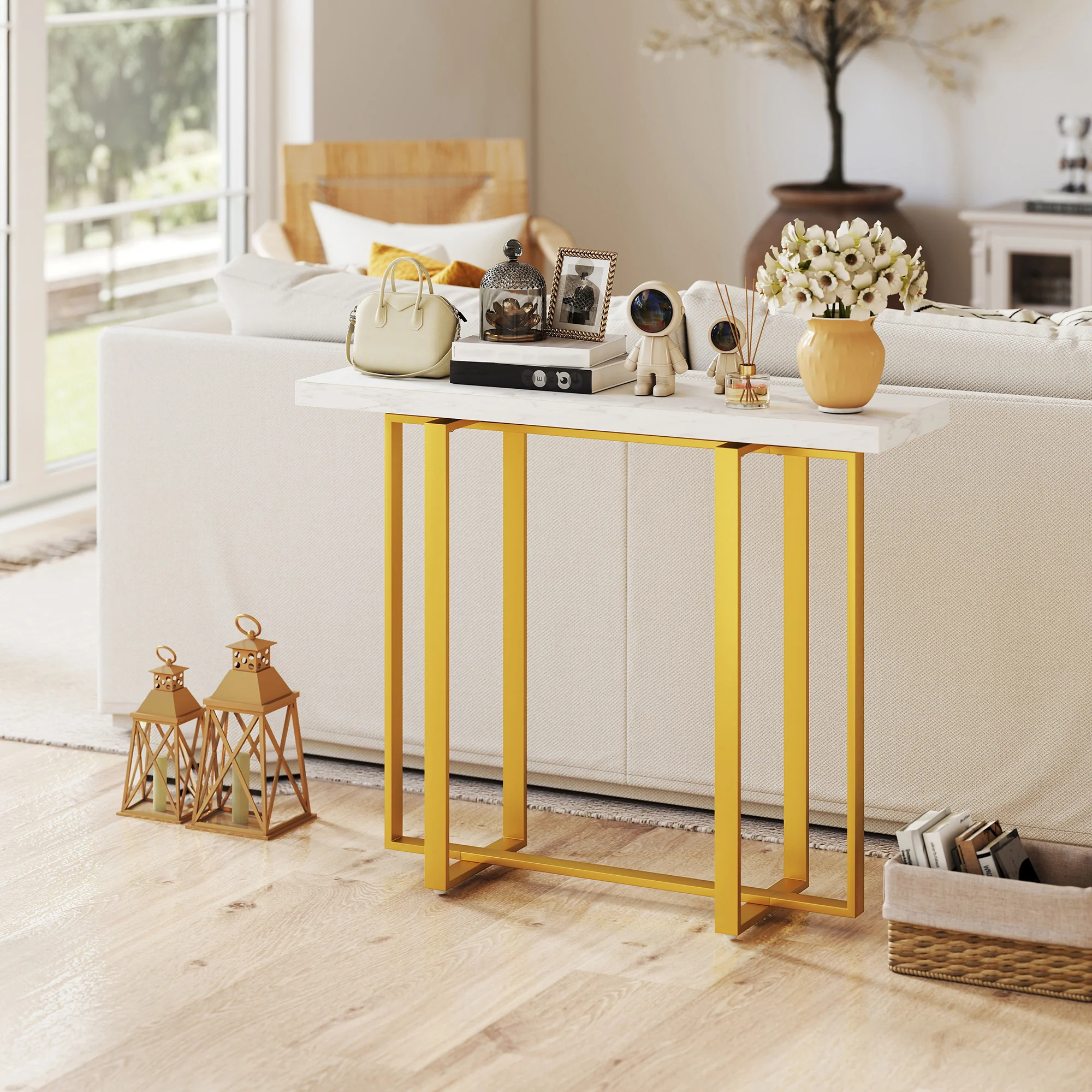 HOMCOM Modern Slim Long Accent Sofa Side Table for Hallway, White - Image 8