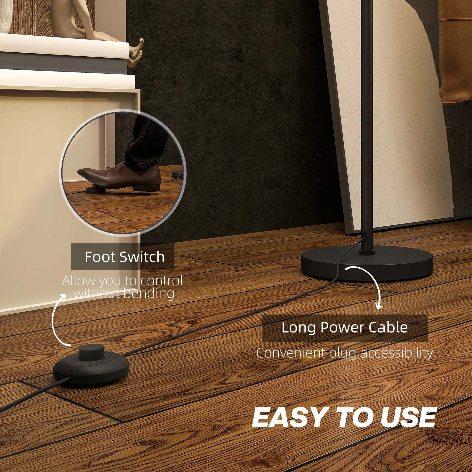 HOMCOM Modern Standing Lamp With Double Layer Shade & Foot Switch, Black - Image 4