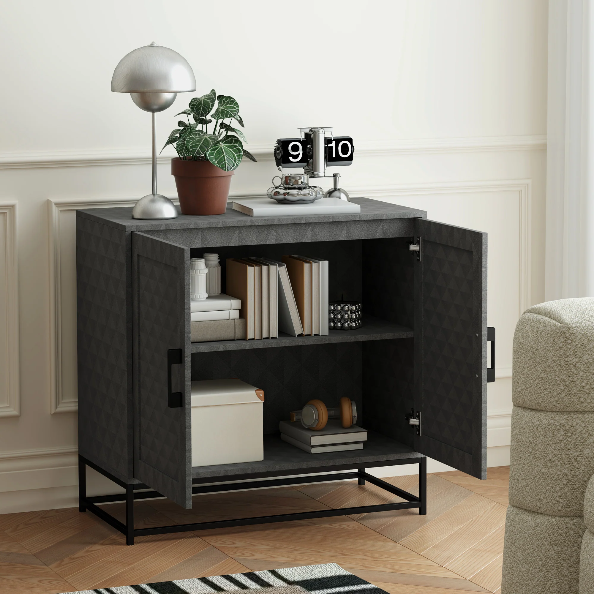 HOMCOM Modern Storage Cupboard with Adjustable Shelf and 2 Doors - Image 2