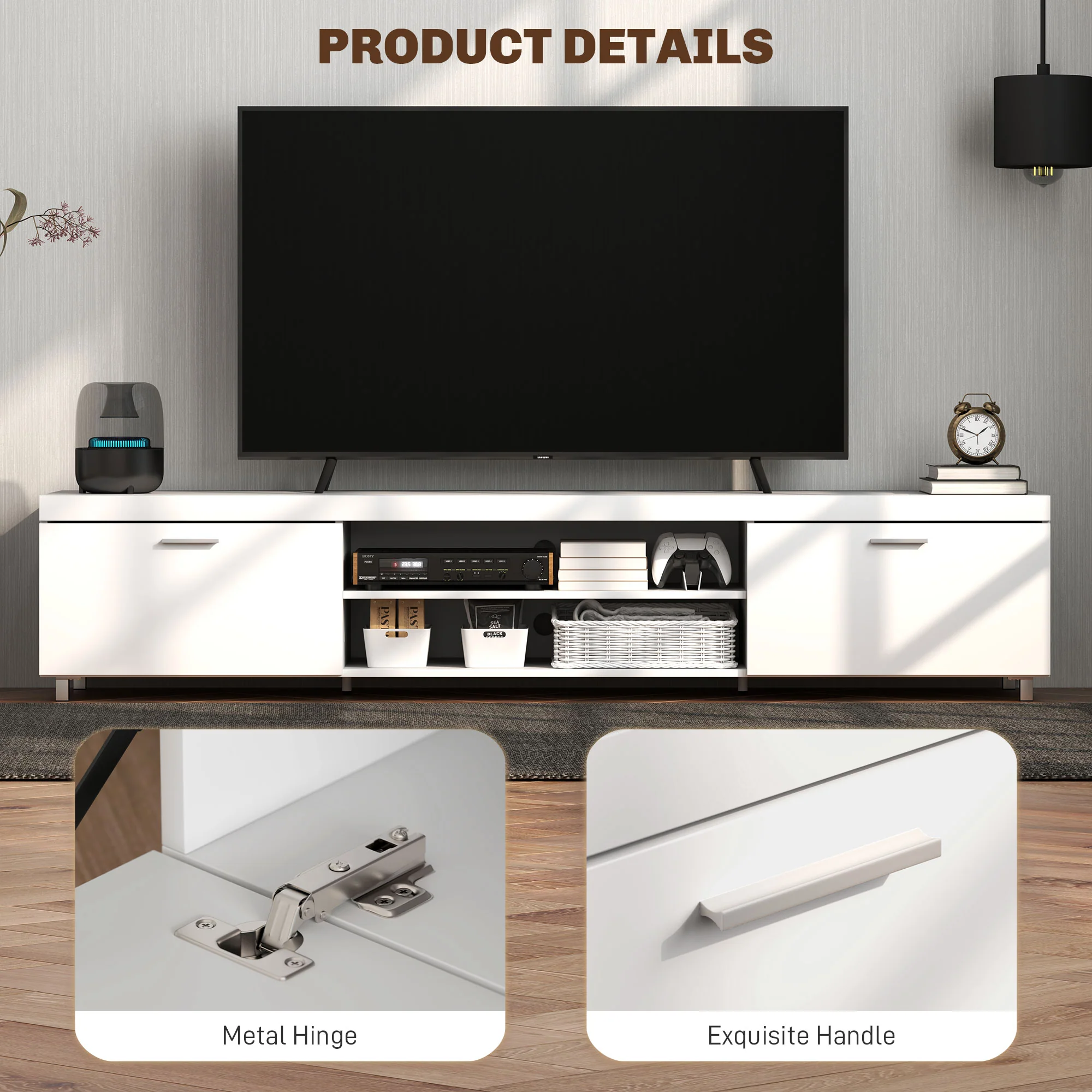 HOMCOM Modern Unit For TV W/ Cabinet Shelf For Living Room White - Image 16