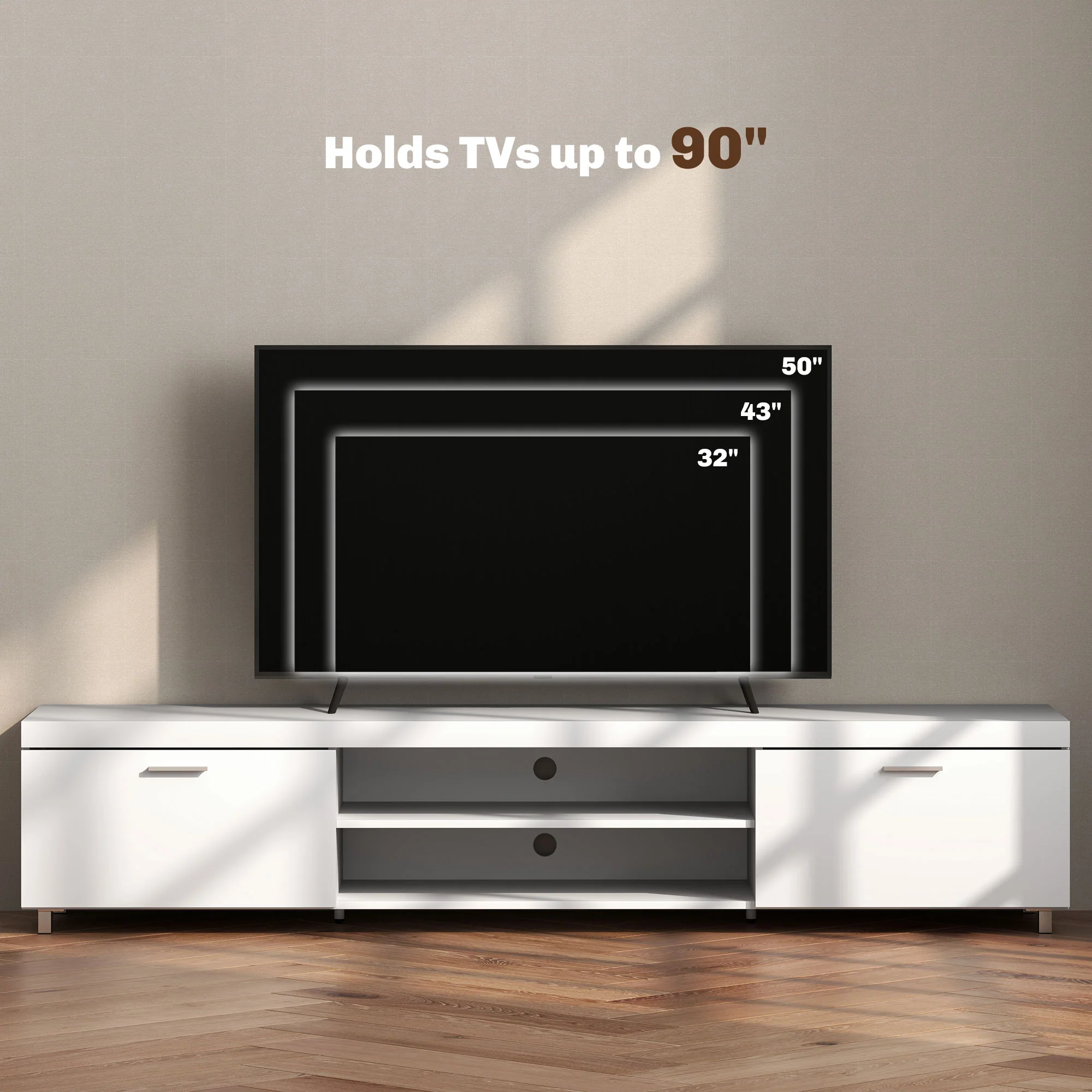 HOMCOM Modern Unit For TV W/ Cabinet Shelf For Living Room White - Image 18