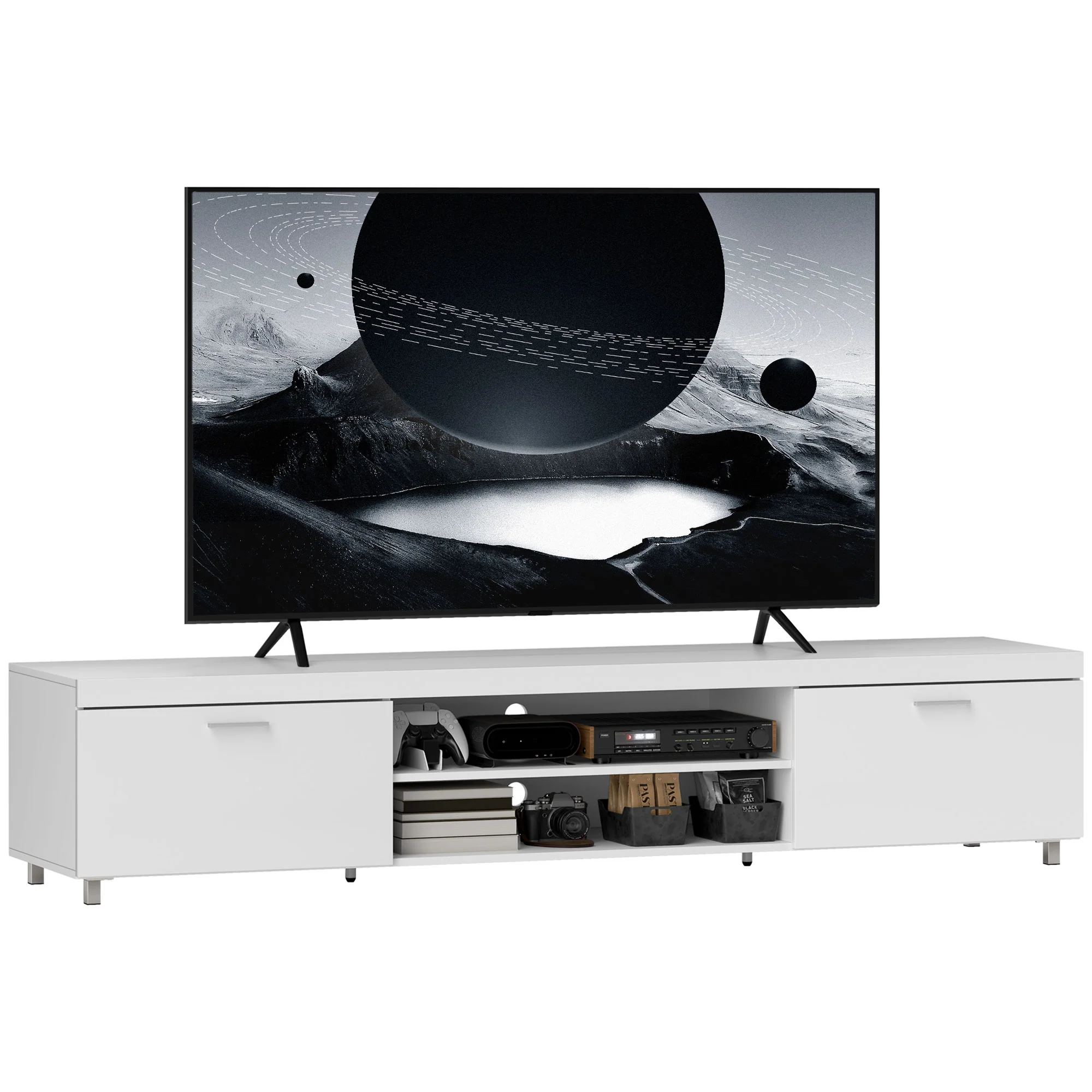 HOMCOM Modern Unit For TV W/ Cabinet Shelf For Living Room White - Image 2