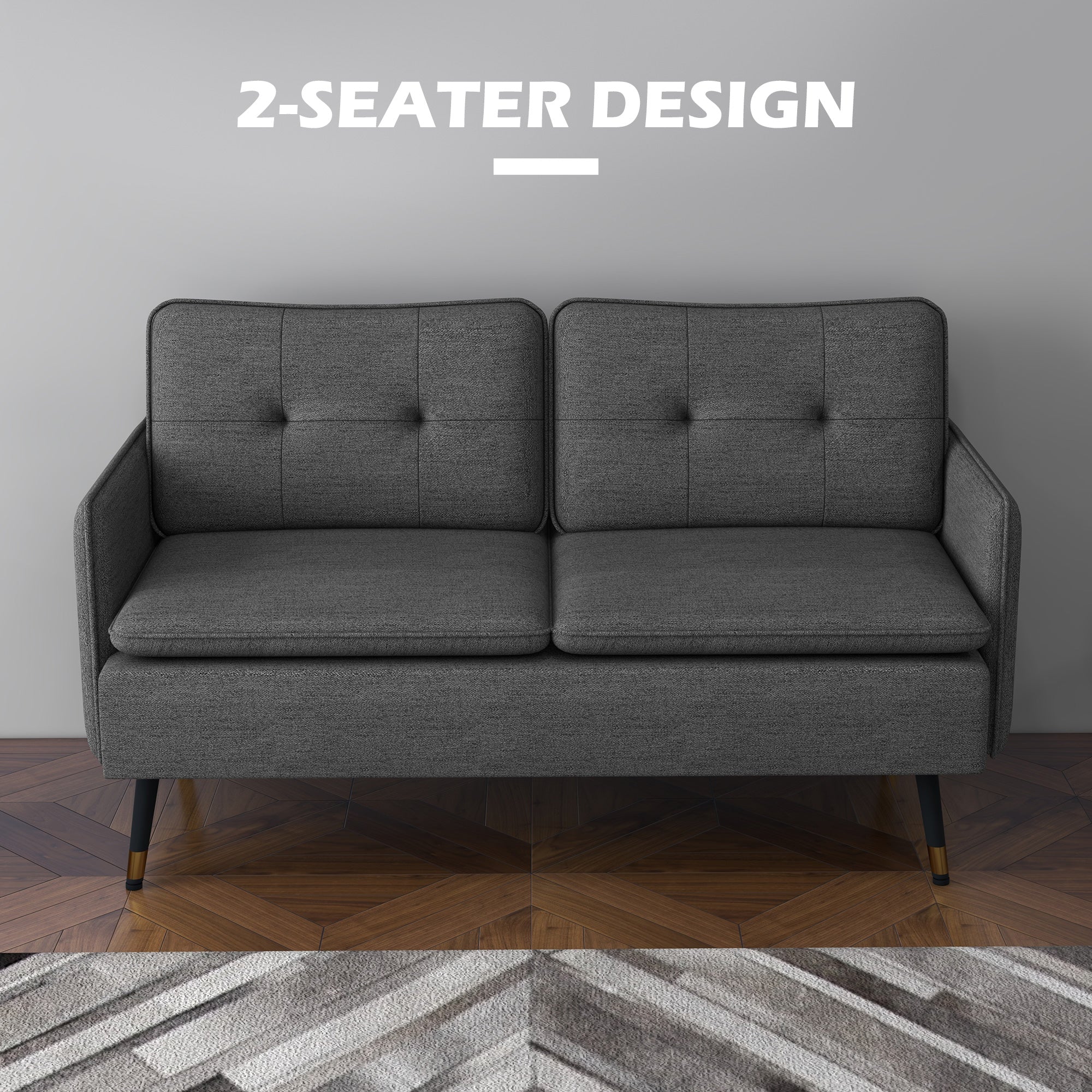 HOMCOM Modern Upholstered Two Seater Sofa for Bedroom Living Room Dark Grey - Image 6