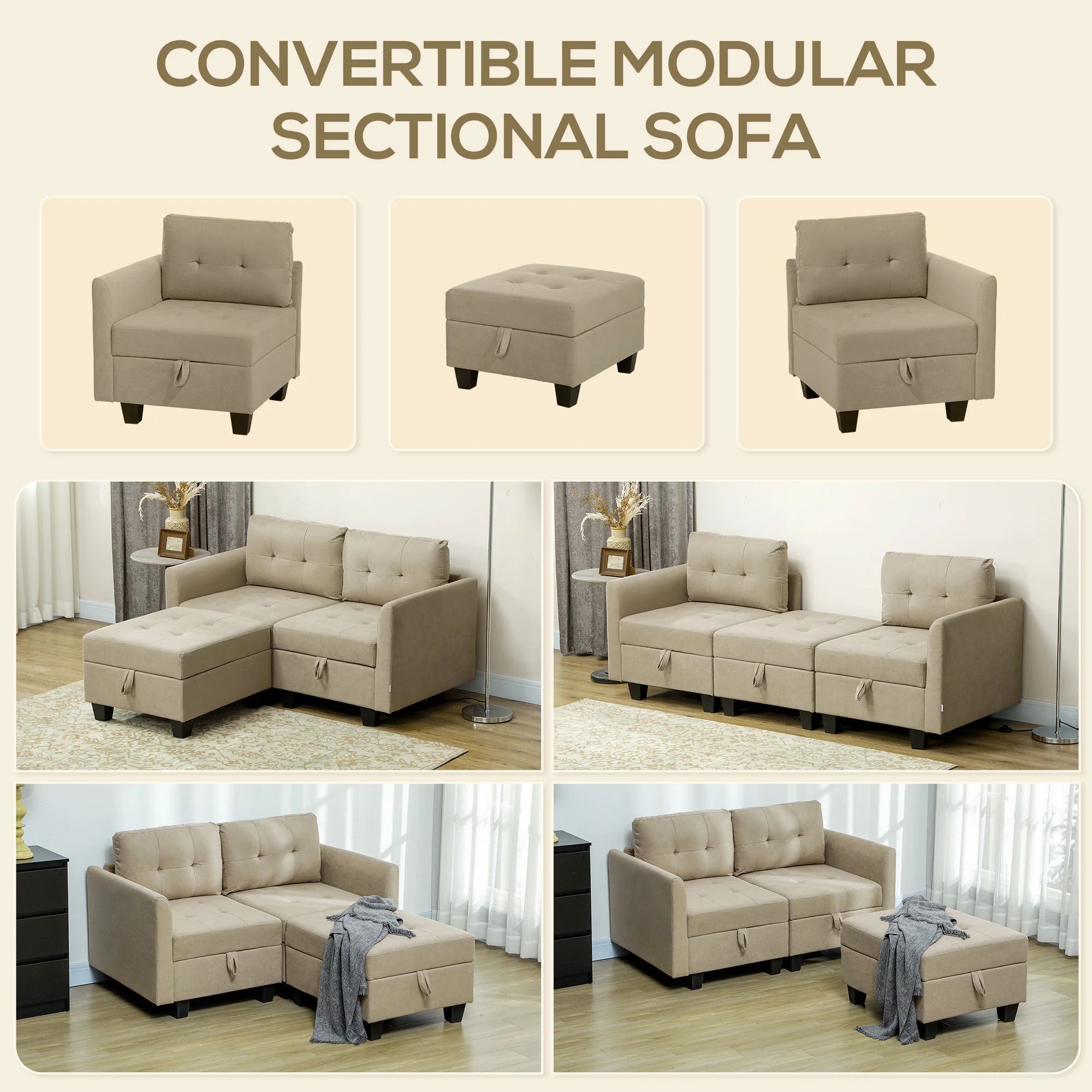 HOMCOM Modular Sectional Sofa with Storage, 2 Seater Sofa Set - Image 12