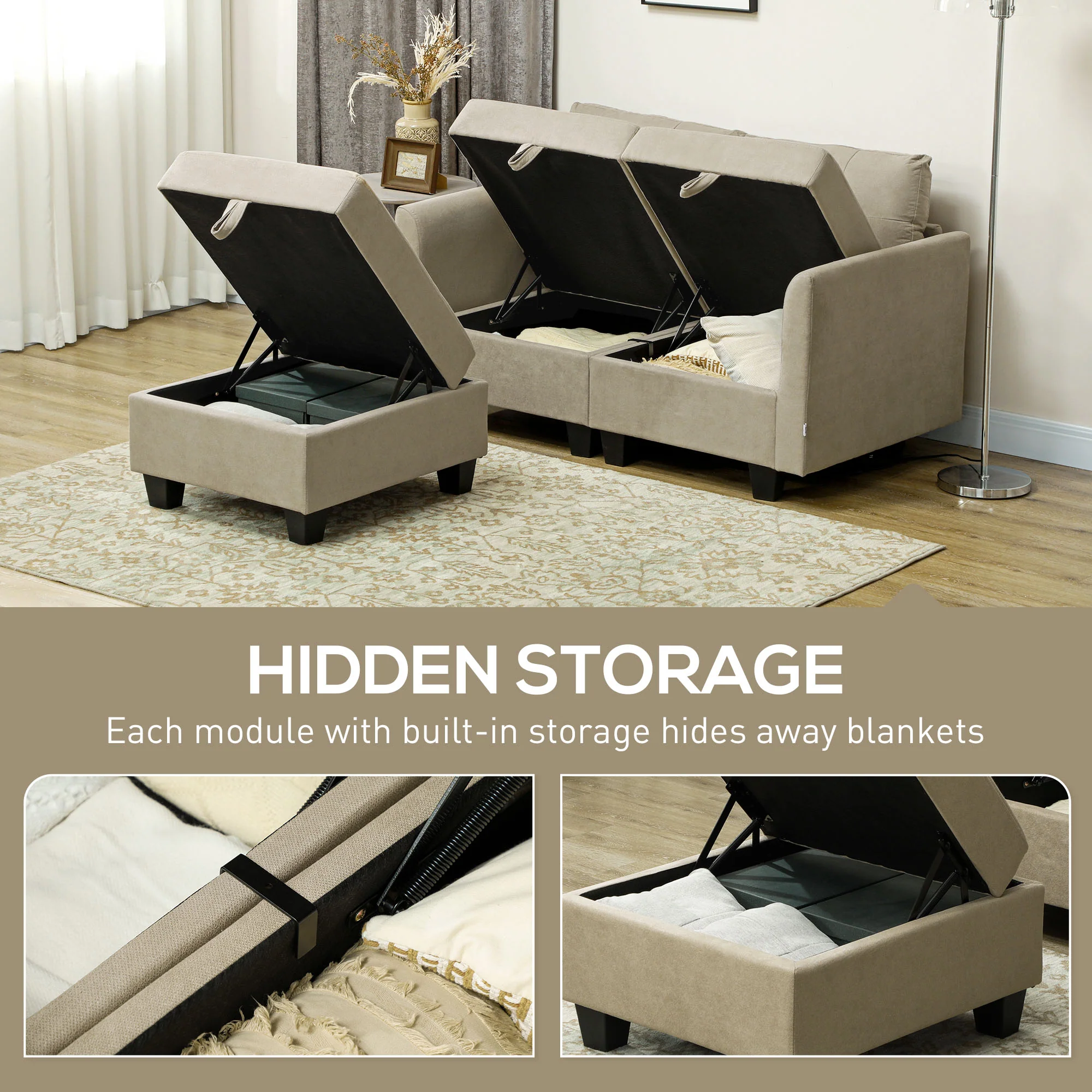 HOMCOM Modular Sectional Sofa with Storage, 2 Seater Sofa Set - Image 13