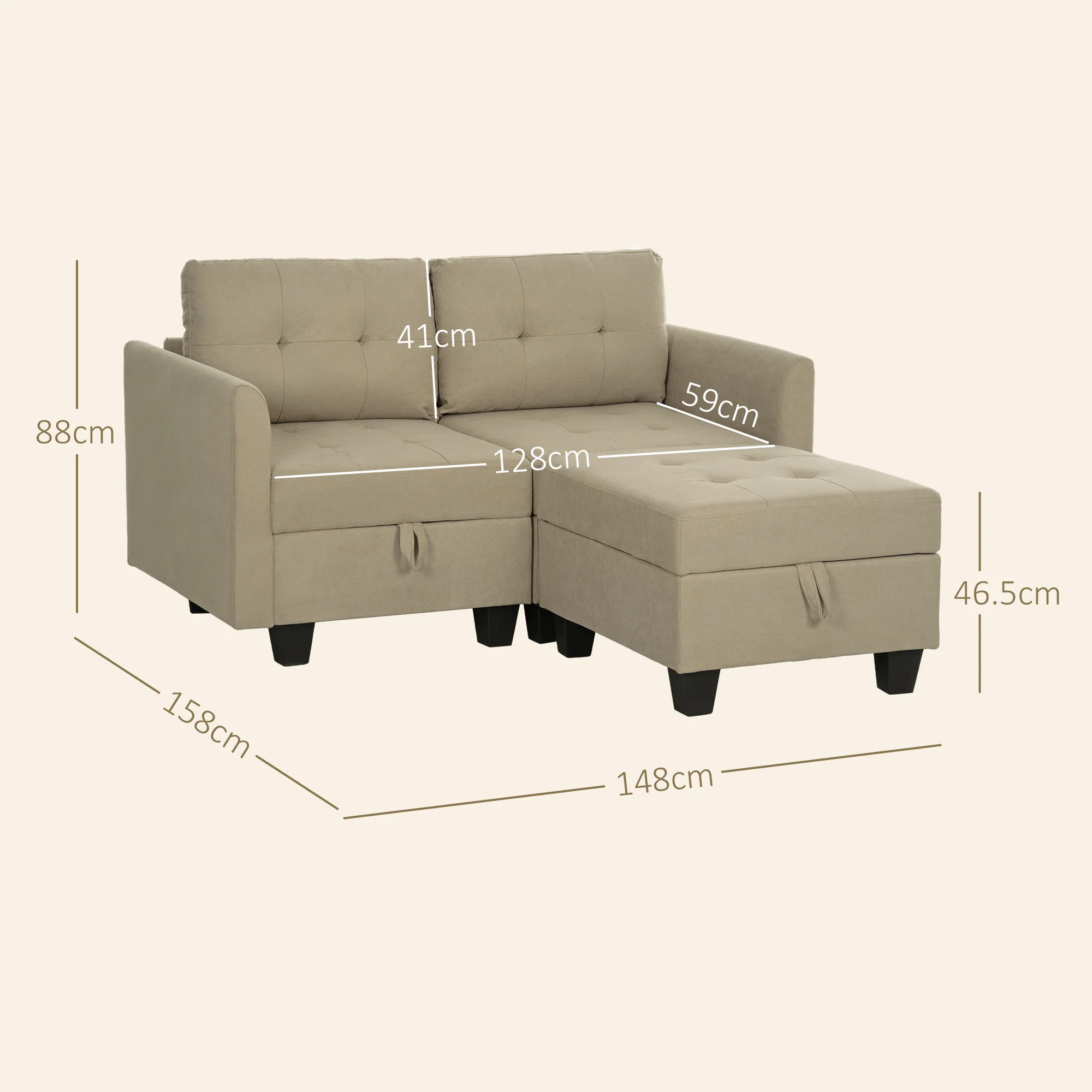 HOMCOM Modular Sectional Sofa with Storage, 2 Seater Sofa Set - Image 14