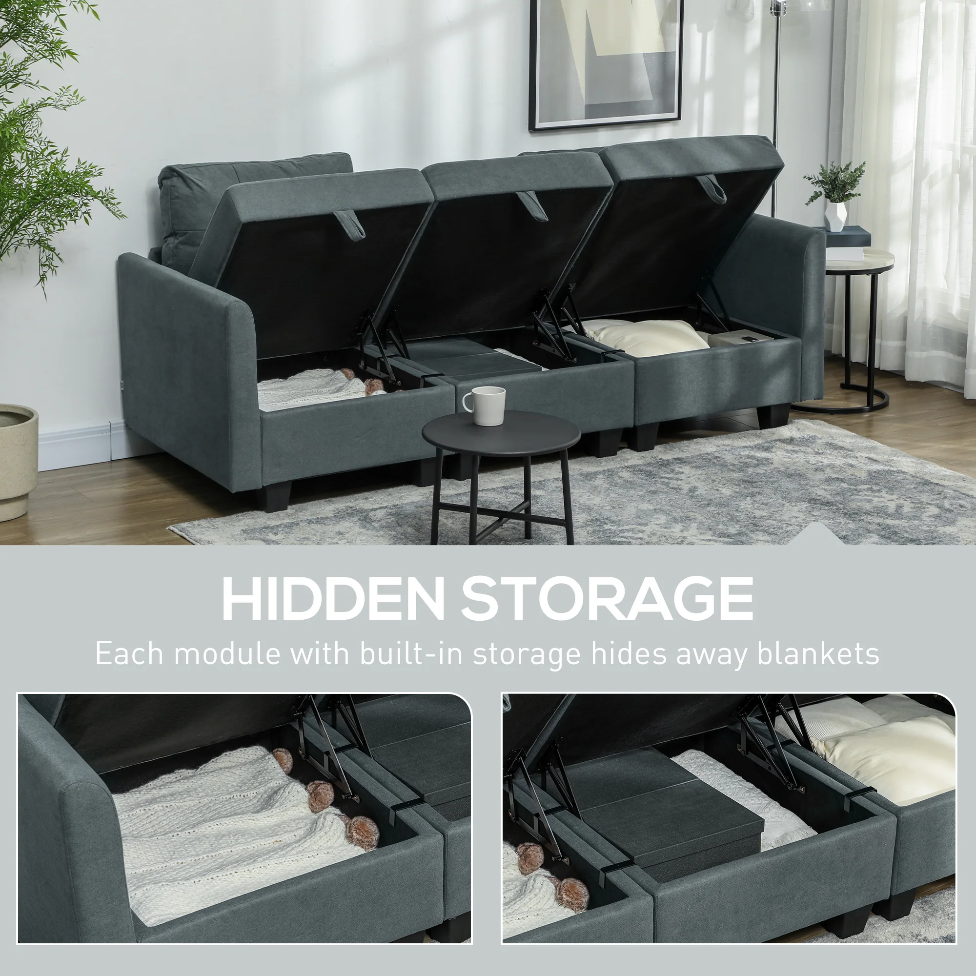 HOMCOM Modular Sectional Sofa with Storage, 2 Seater Sofa Set - Image 4