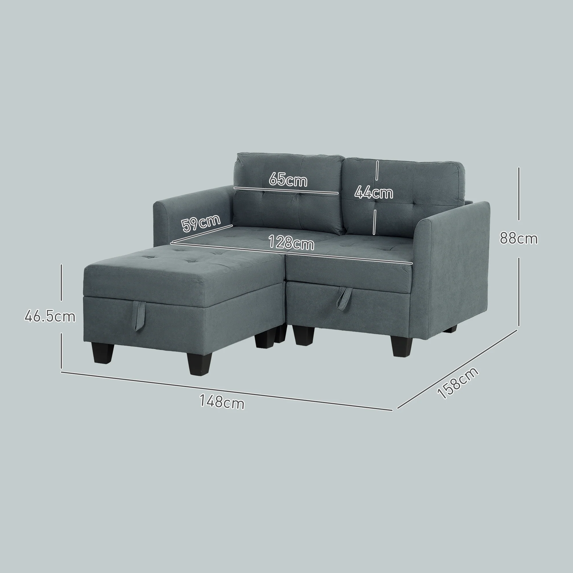 HOMCOM Modular Sectional Sofa with Storage, 2 Seater Sofa Set - Image 5