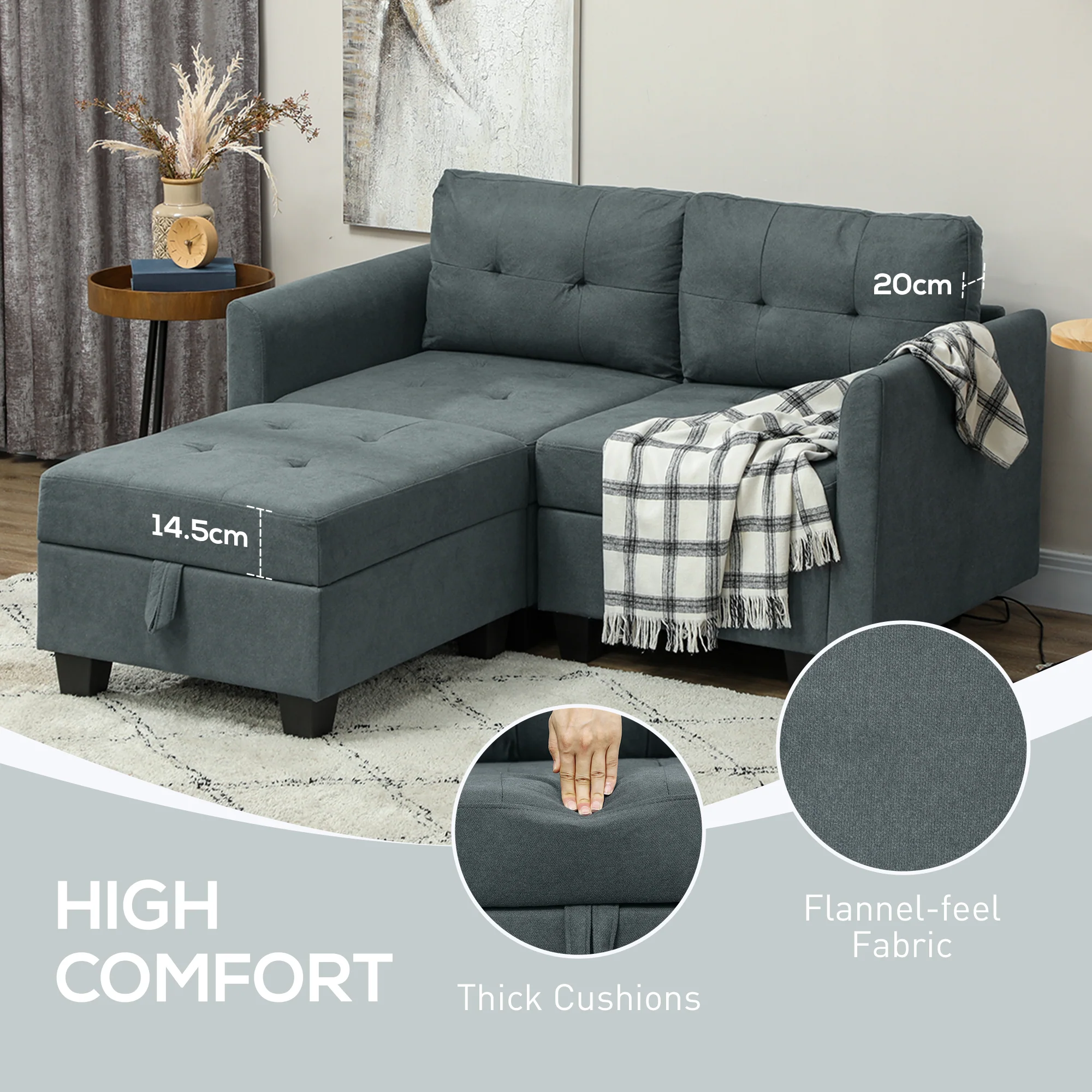 HOMCOM Modular Sectional Sofa with Storage, 2 Seater Sofa Set - Image 6