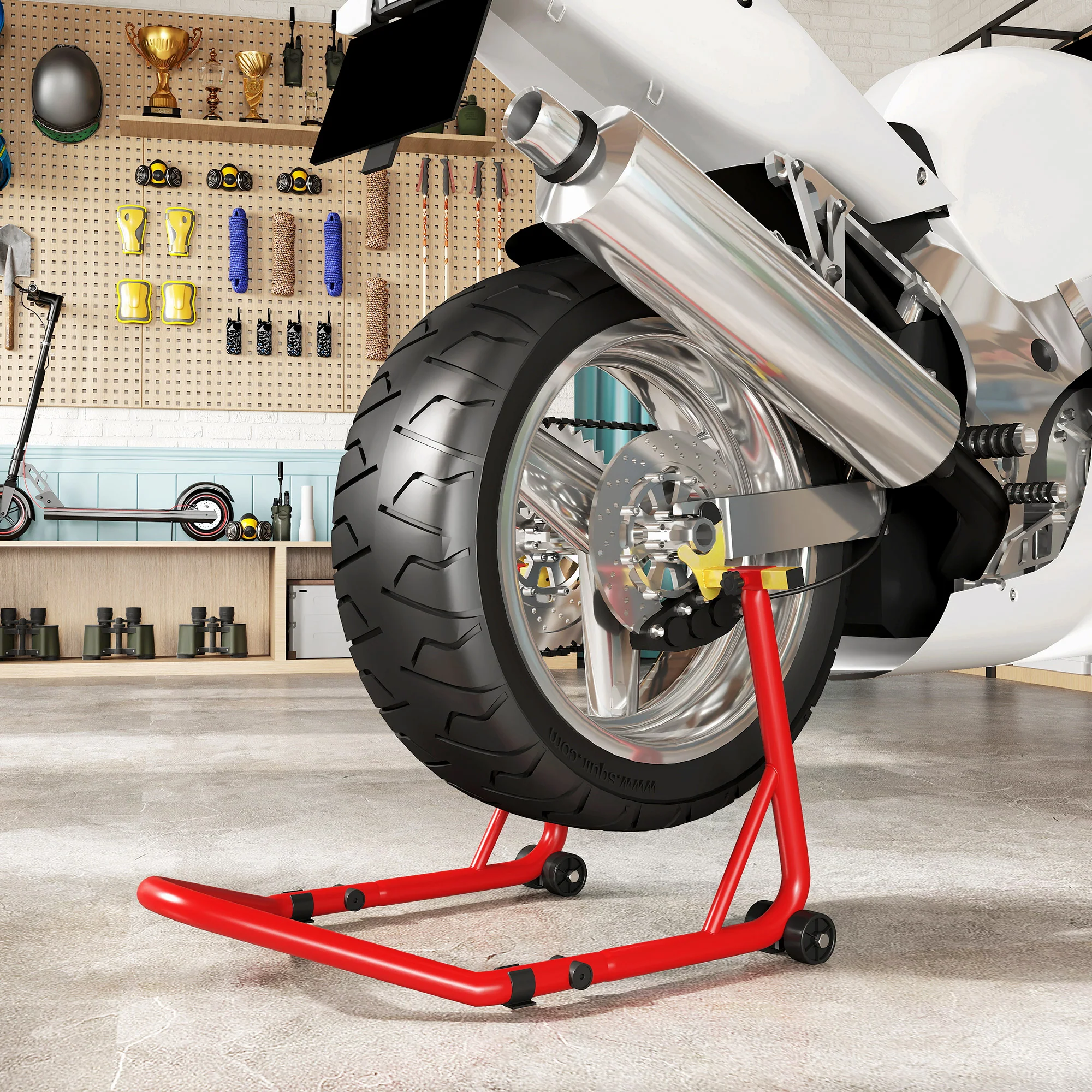 HOMCOM Motorcycle Rear Wheel Stand, 544kg Motorcycle Paddock Stand, Red - Image 8