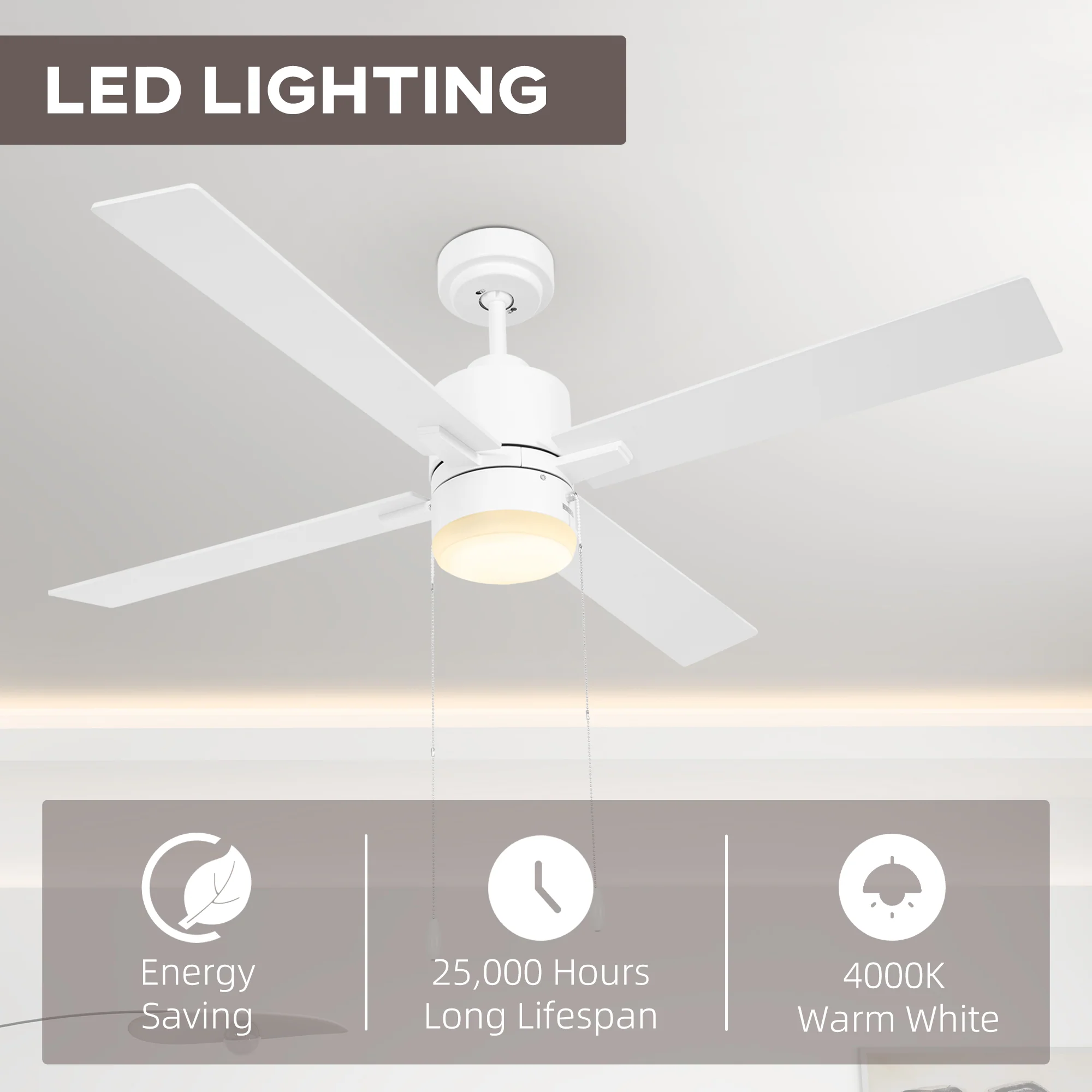 HOMCOM Mounting Reversible Ceiling Fan With Light, Pull-chain - Image 13
