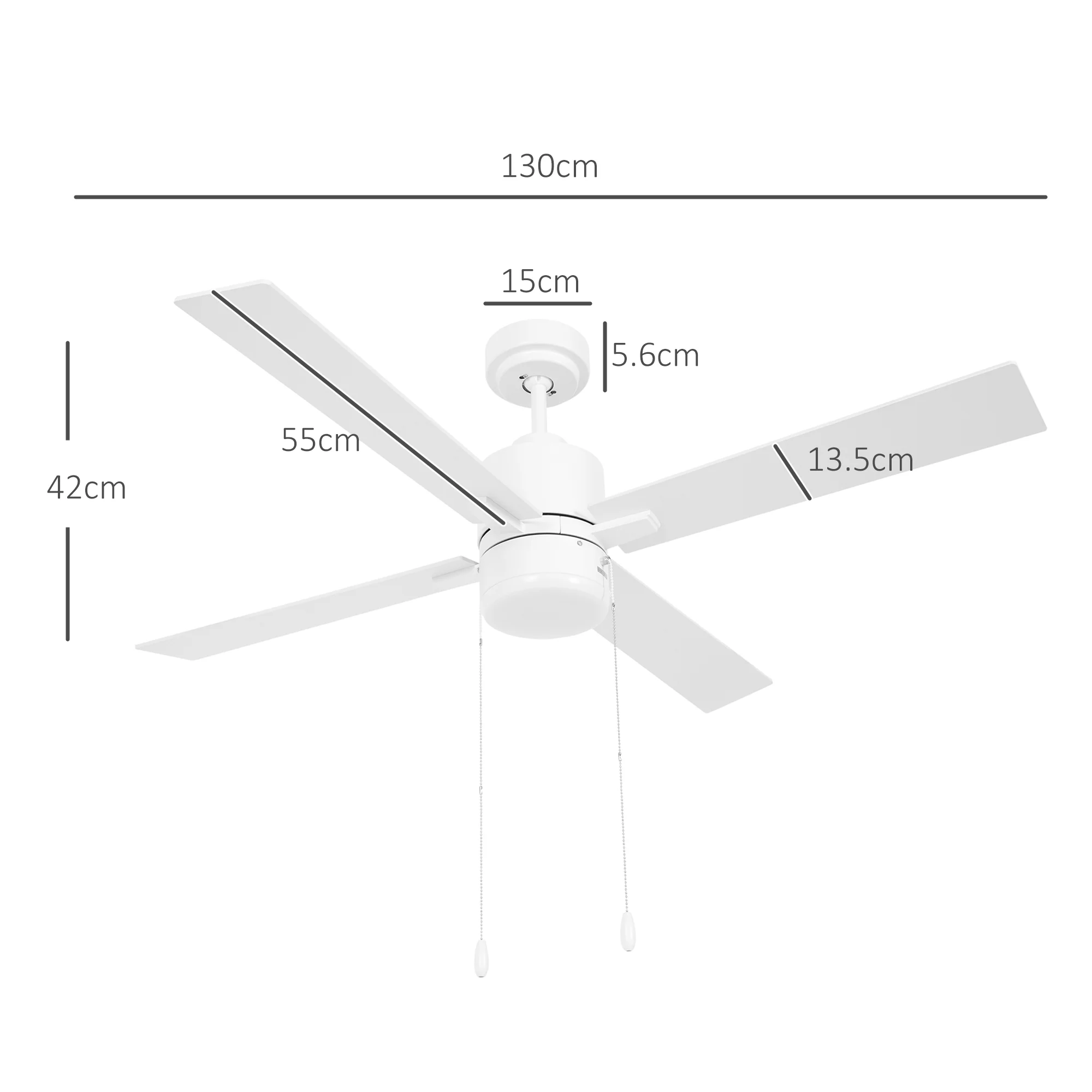 HOMCOM Mounting Reversible Ceiling Fan With Light, Pull-chain - Image 14