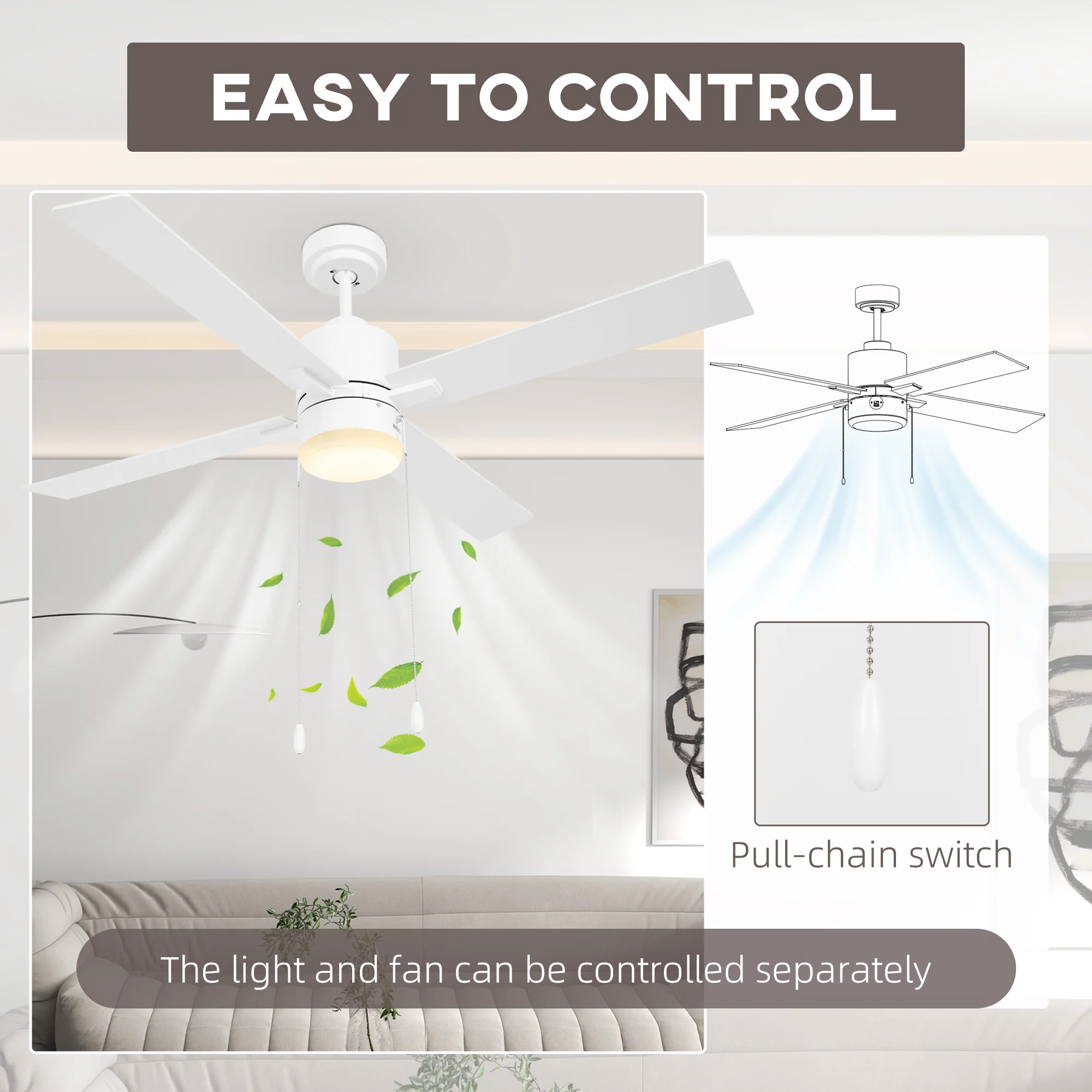 HOMCOM Mounting Reversible Ceiling Fan With Light, Pull-chain - Image 17