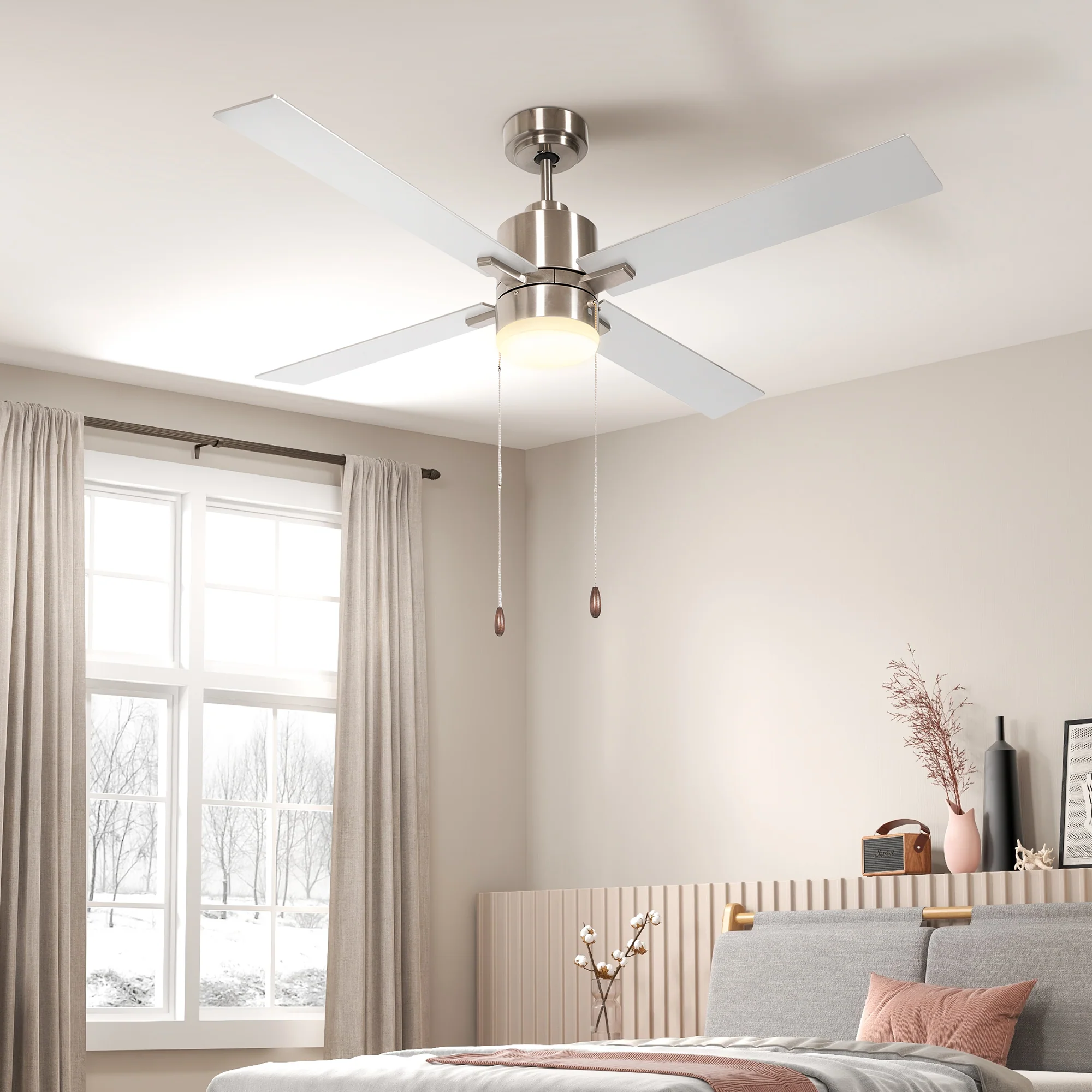 HOMCOM Mounting Reversible Ceiling Fan With Light, Pull-chain - Image 2