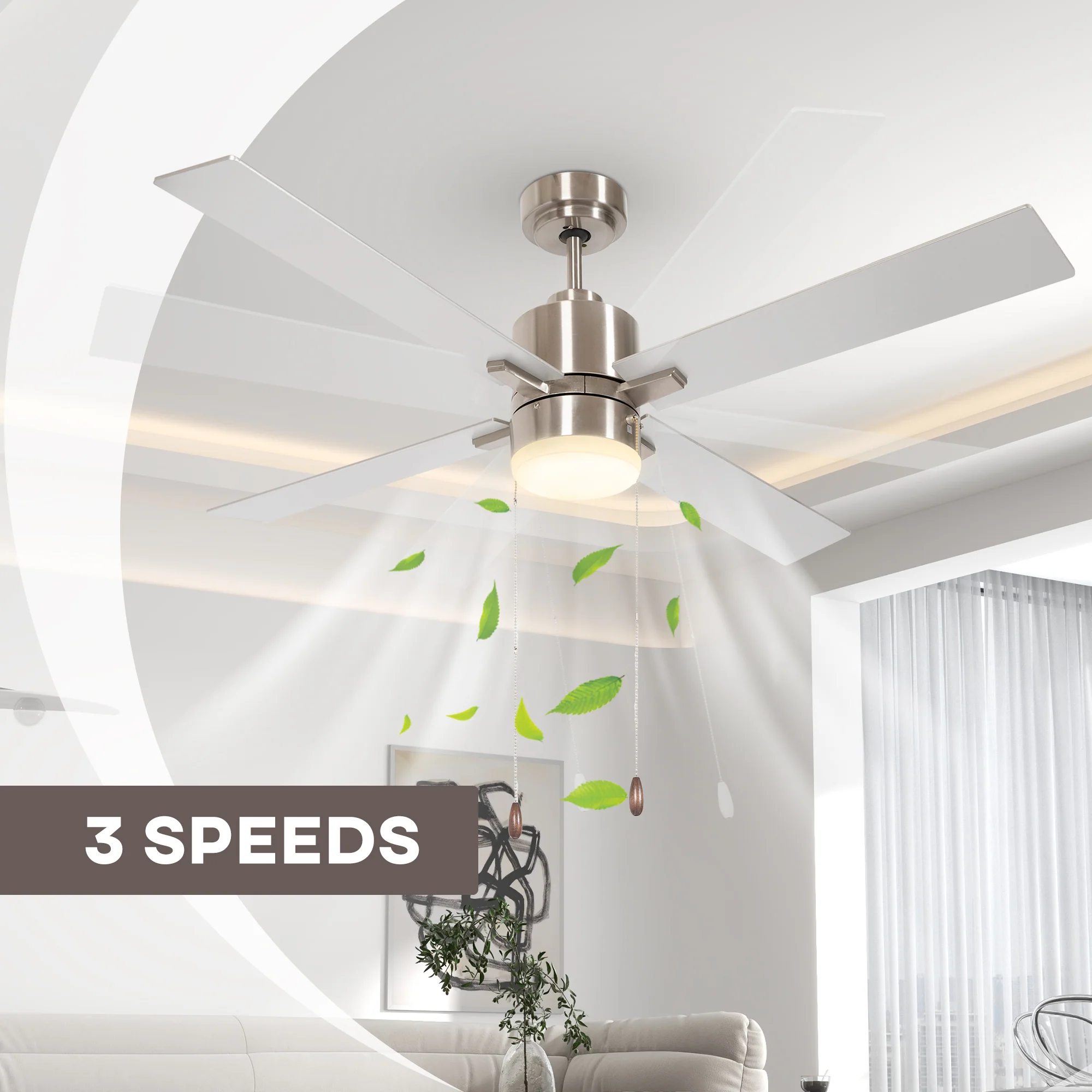 HOMCOM Mounting Reversible Ceiling Fan With Light, Pull-chain - Image 3