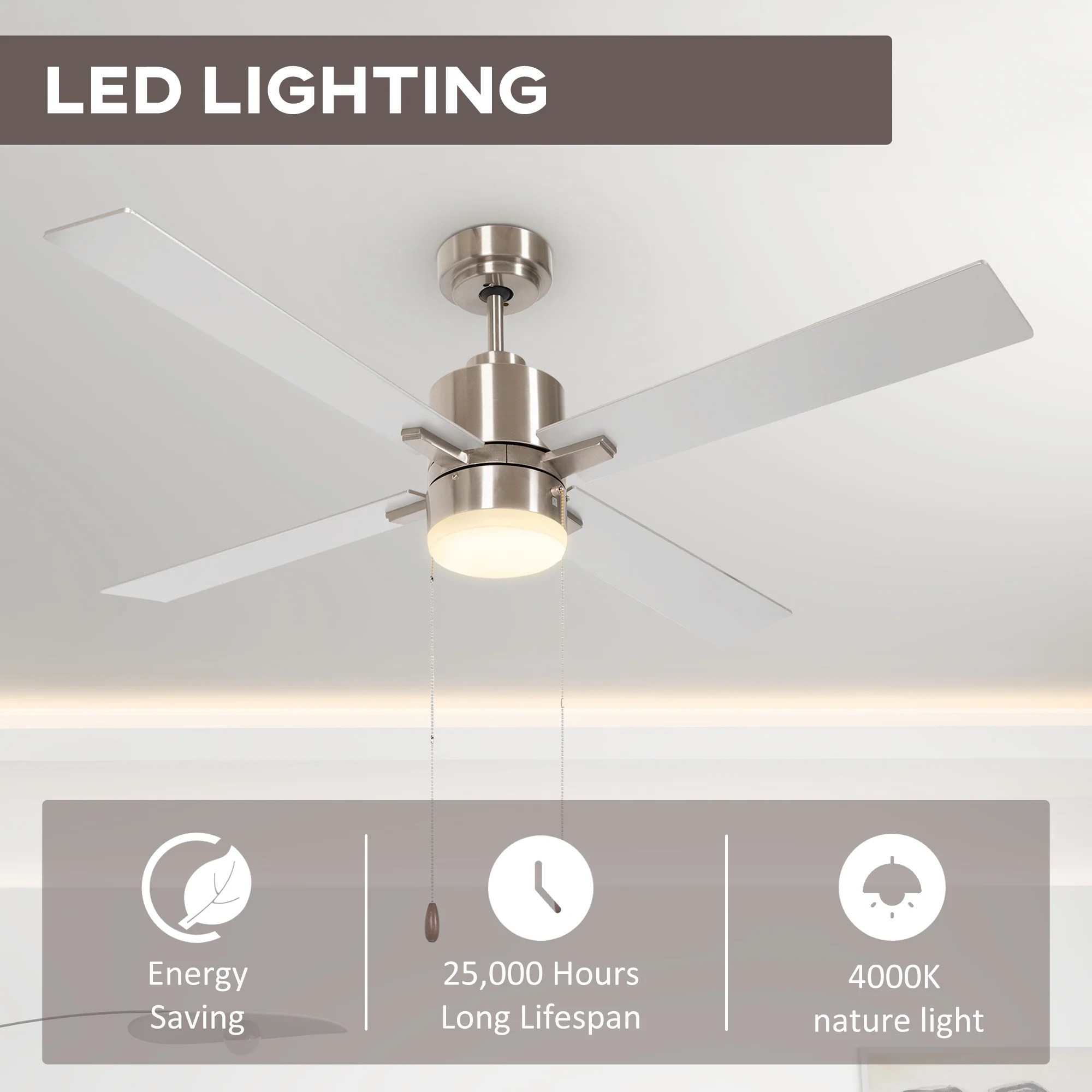 HOMCOM Mounting Reversible Ceiling Fan With Light, Pull-chain - Image 4