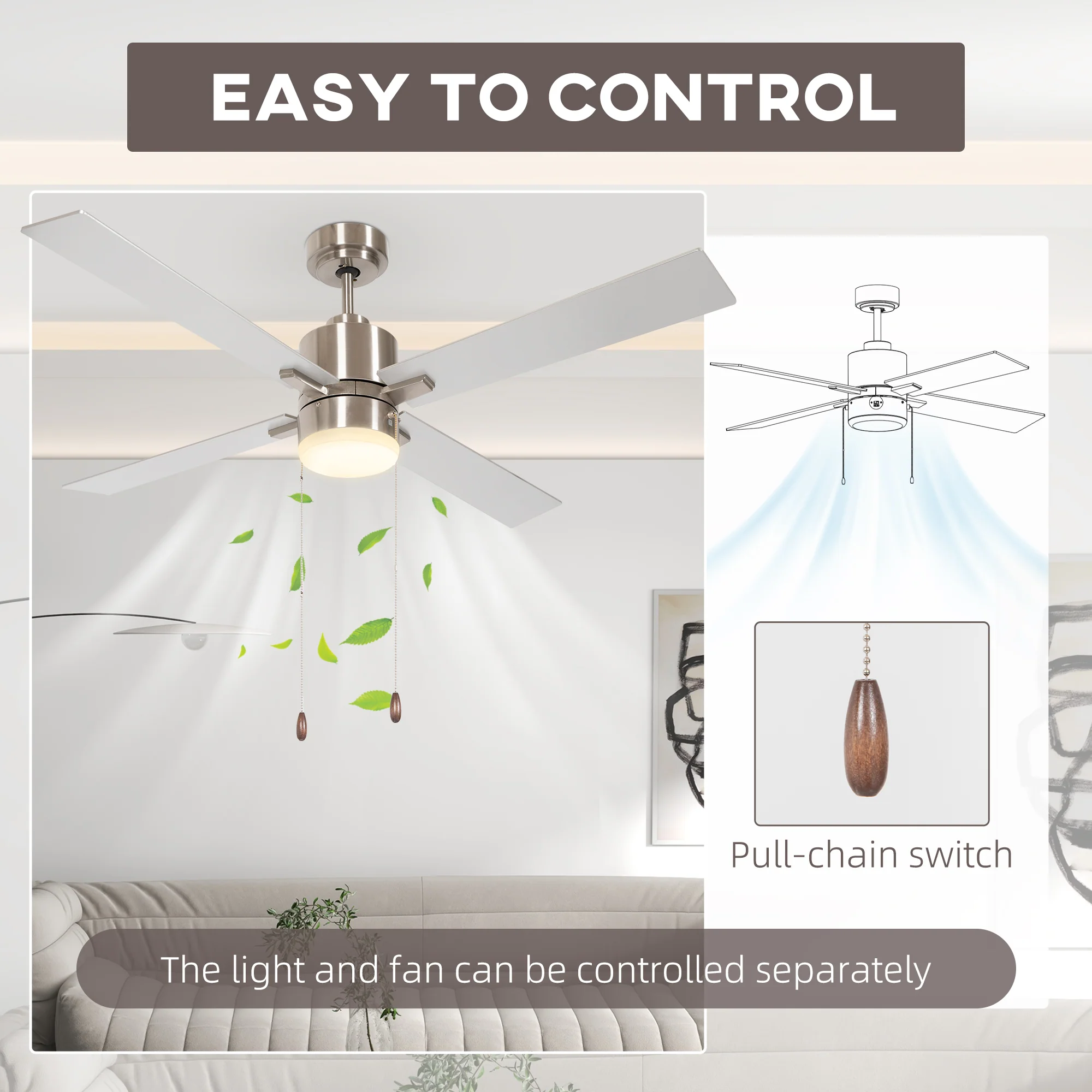 HOMCOM Mounting Reversible Ceiling Fan With Light, Pull-chain - Image 8