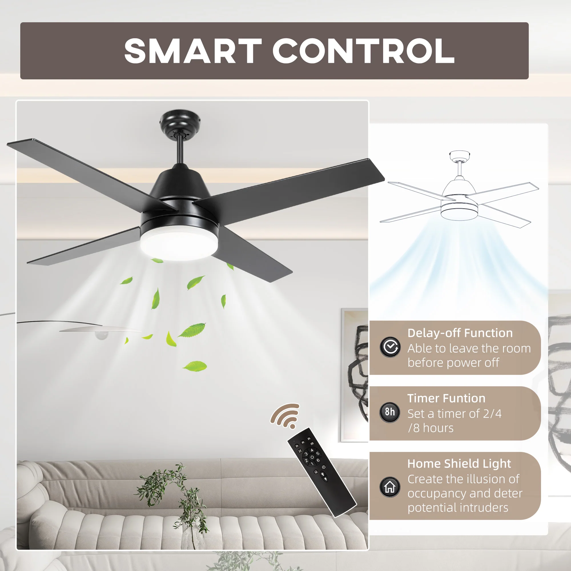 HOMCOM Mounting Reversible Ceiling Fan with Light, Remote - Image 7