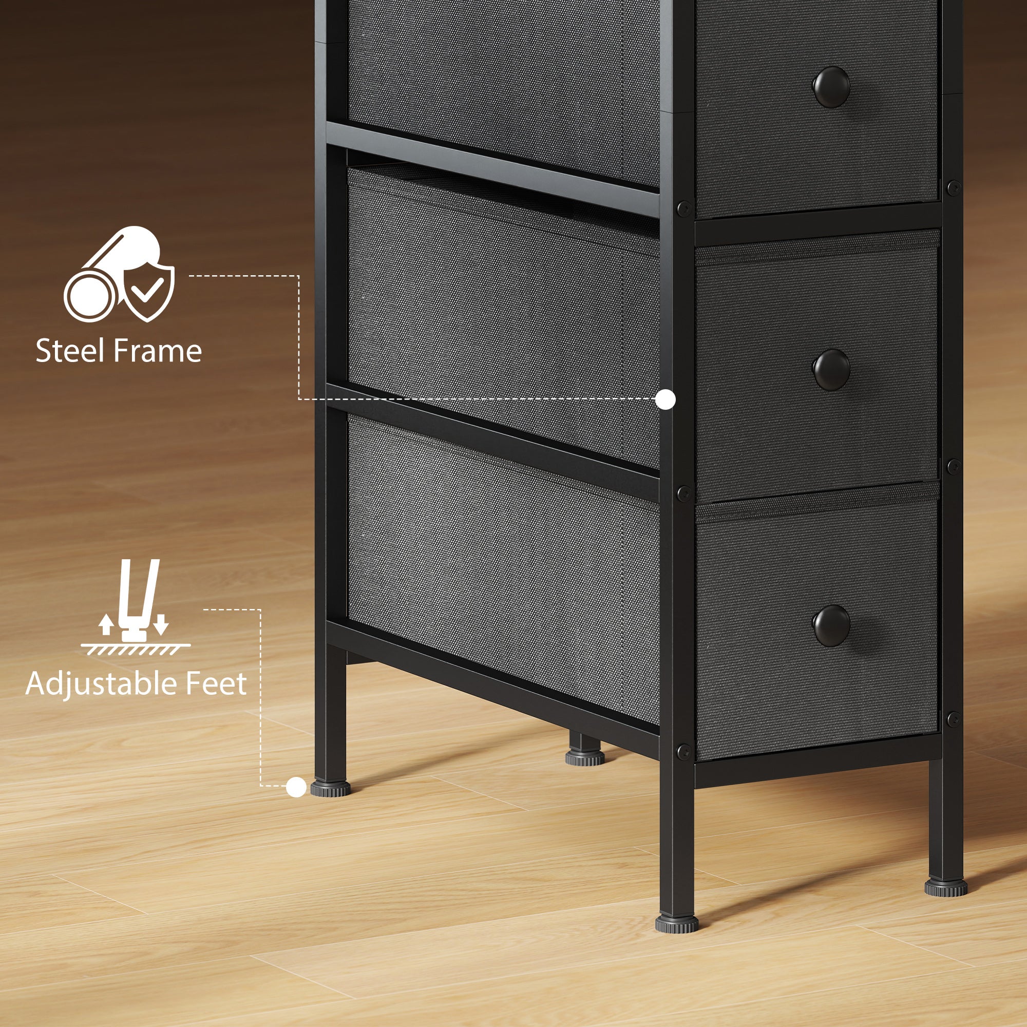 HOMCOM Narrow 4 Drawer Dresser with Steel Frame, Chest of Drawers, Black - Image 7