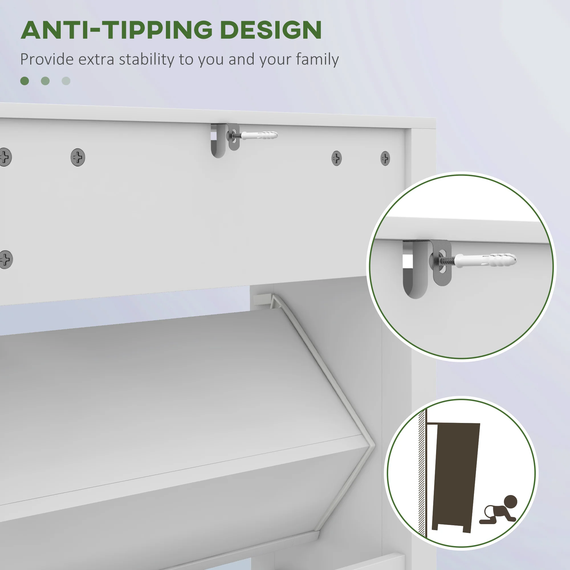 HOMCOM Narrow Shoe Cabinet With 2 Flip Drawers And Top Drawer, White - Image 7
