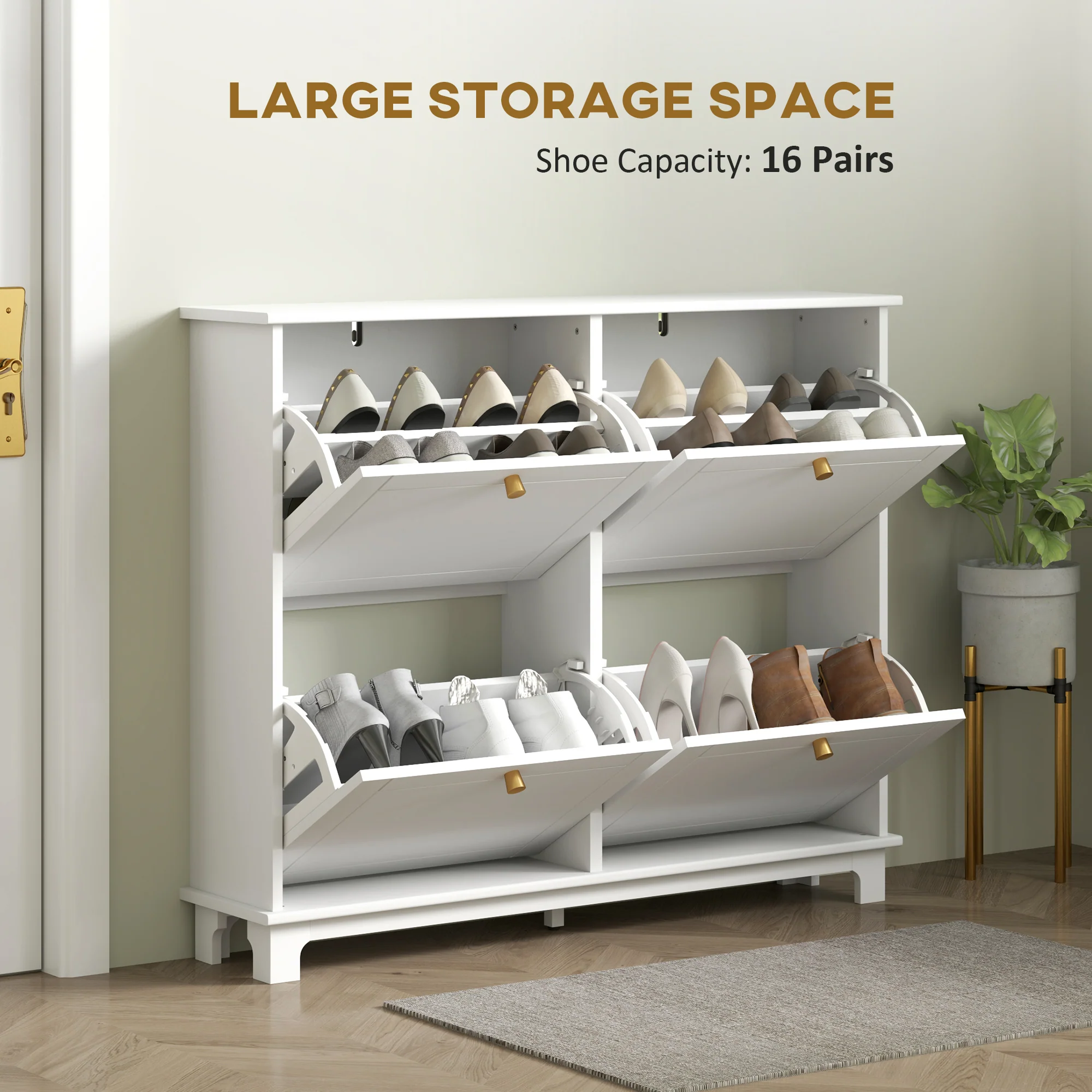 HOMCOM Narrow Shoe Cabinet With 4 Flip Drawers Adjustable Shelves - Image 12