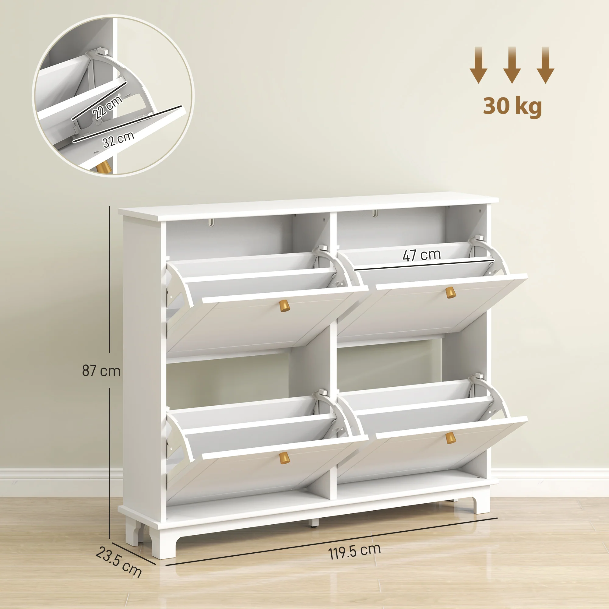 HOMCOM Narrow Shoe Cabinet With 4 Flip Drawers Adjustable Shelves - Image 14