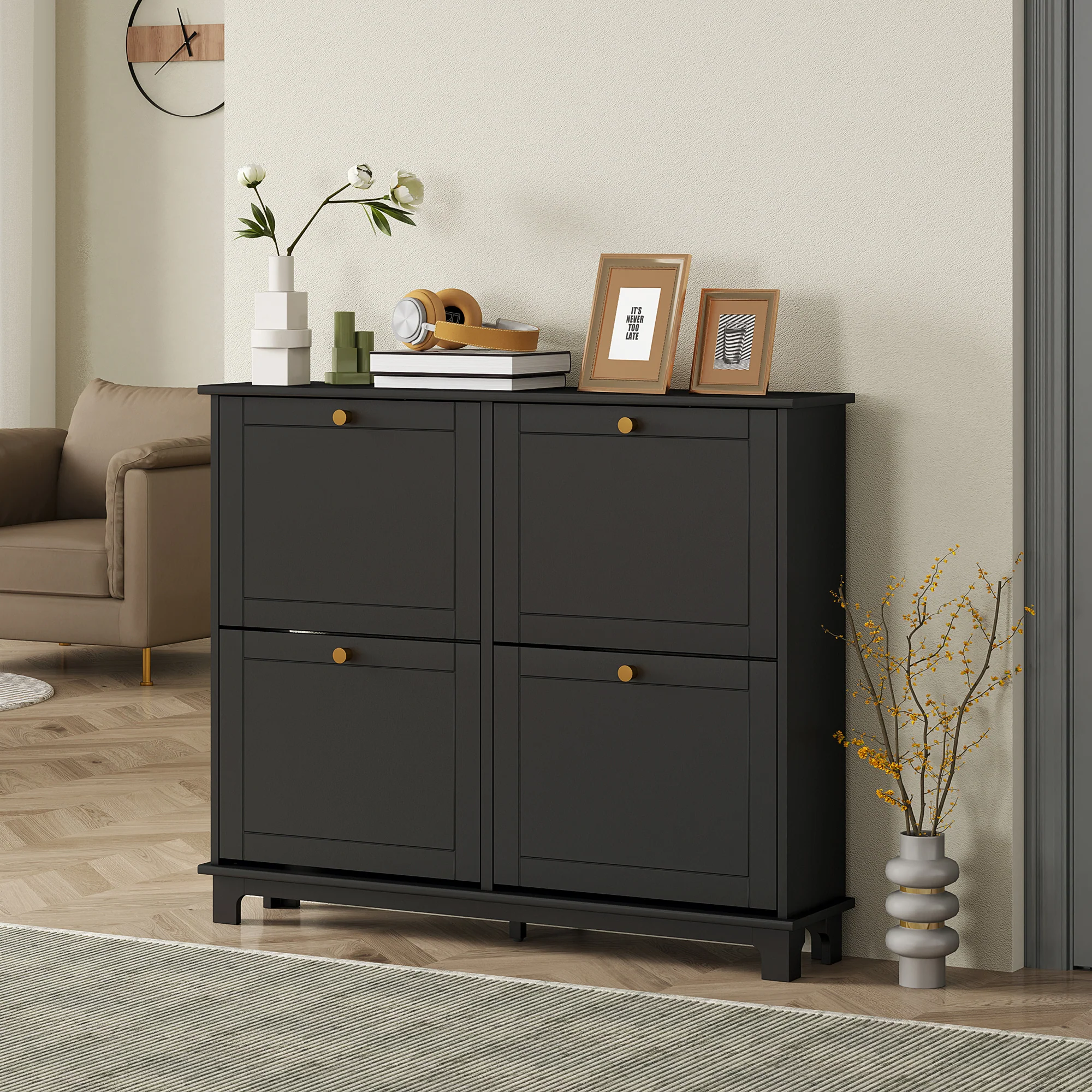 HOMCOM Narrow Shoe Cabinet With 4 Flip Drawers Adjustable Shelves - Image 2